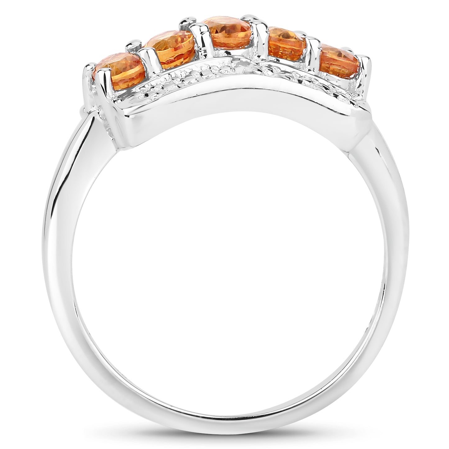 Genuine Orange Sapphire and White Diamond Sterling Silver 5-Stone Graduated Ring