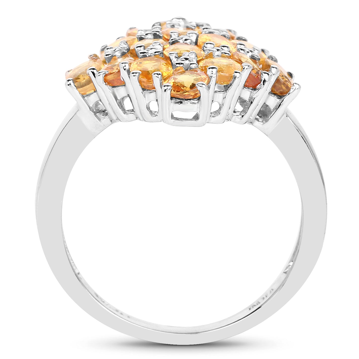 Genuine Orange Sapphire Sterling Silver Cluster Ring