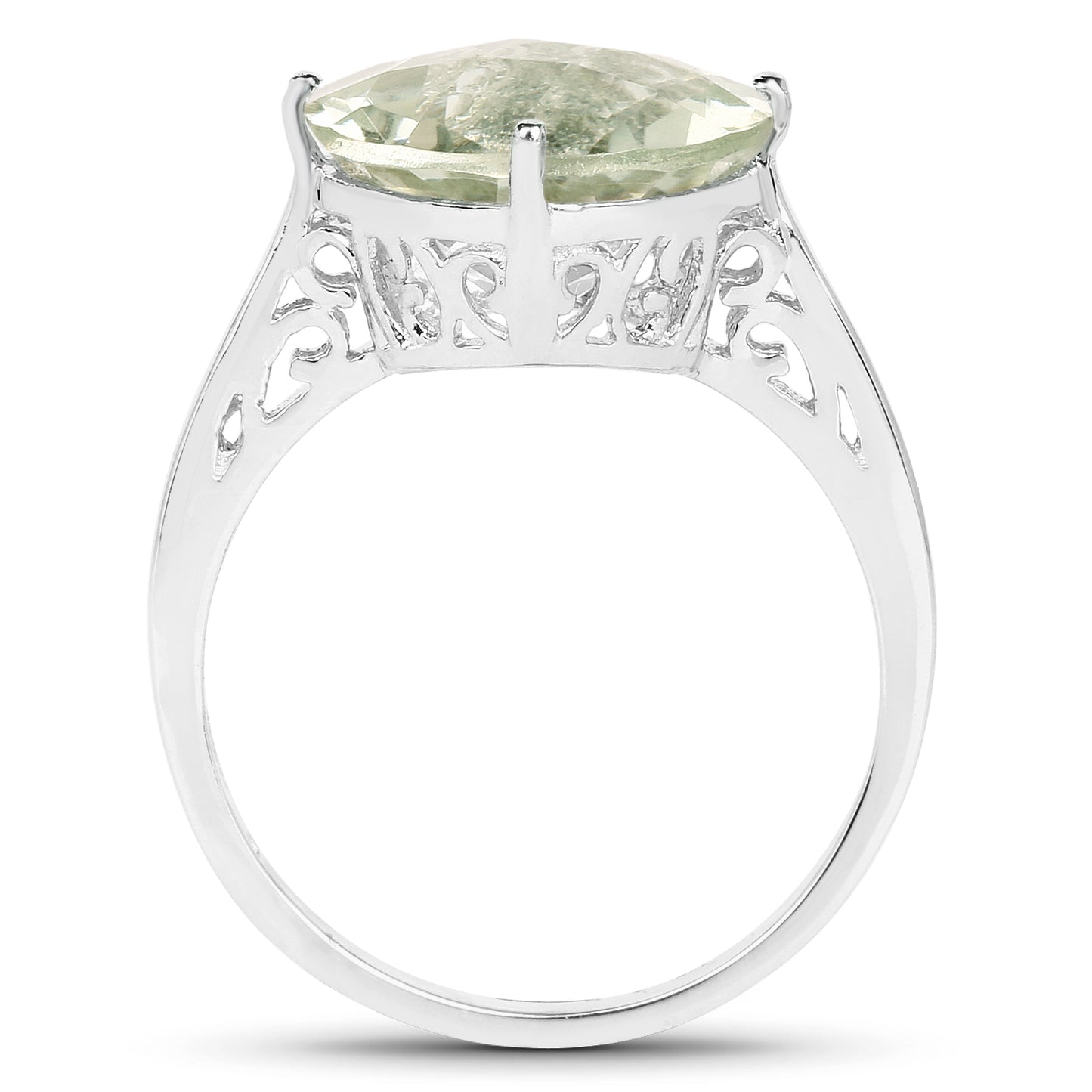 Genuine Green Amethyst Sterling Silver Solitaire Ring