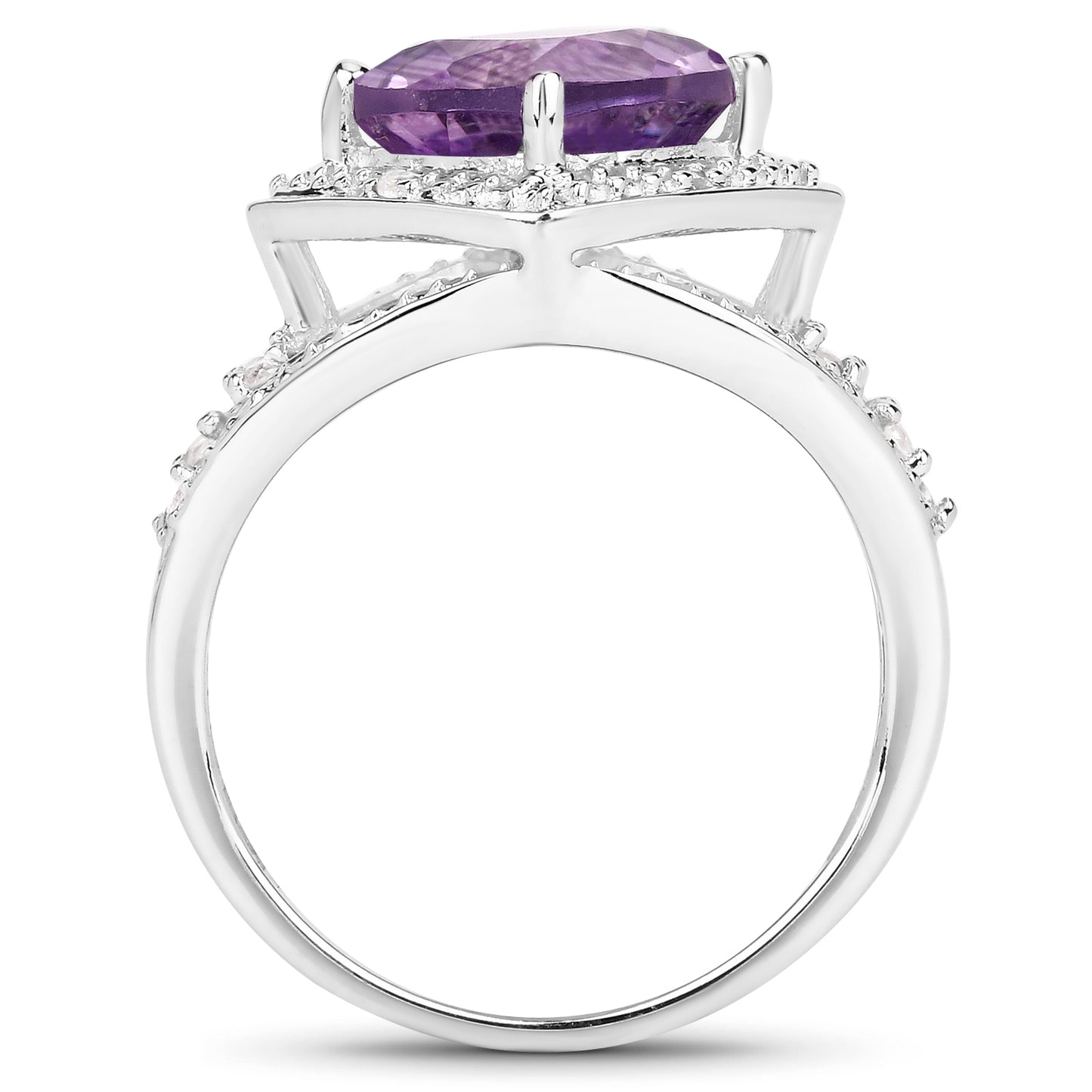 Genuine Amethyst and White Topaz Sterling Silver Graduated Ring