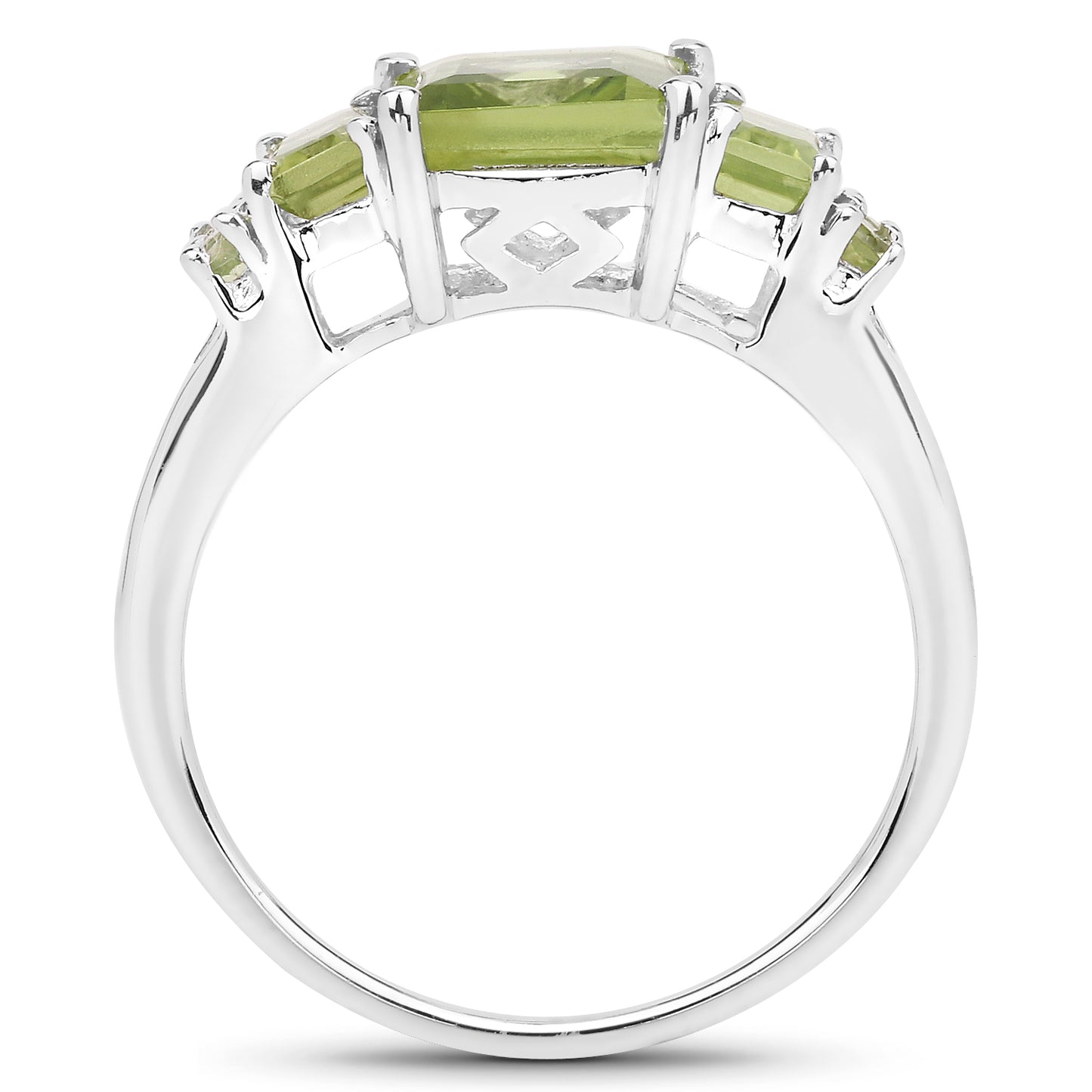 Genuine Peridot Multi-Cut Gemstone Sterling Silver Ring