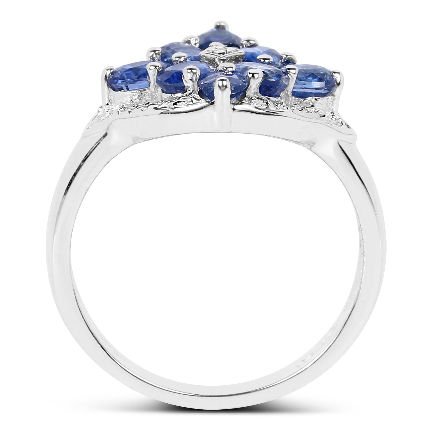 Genuine Kyanite and White Diamond Sterling Silver Cluster Ring