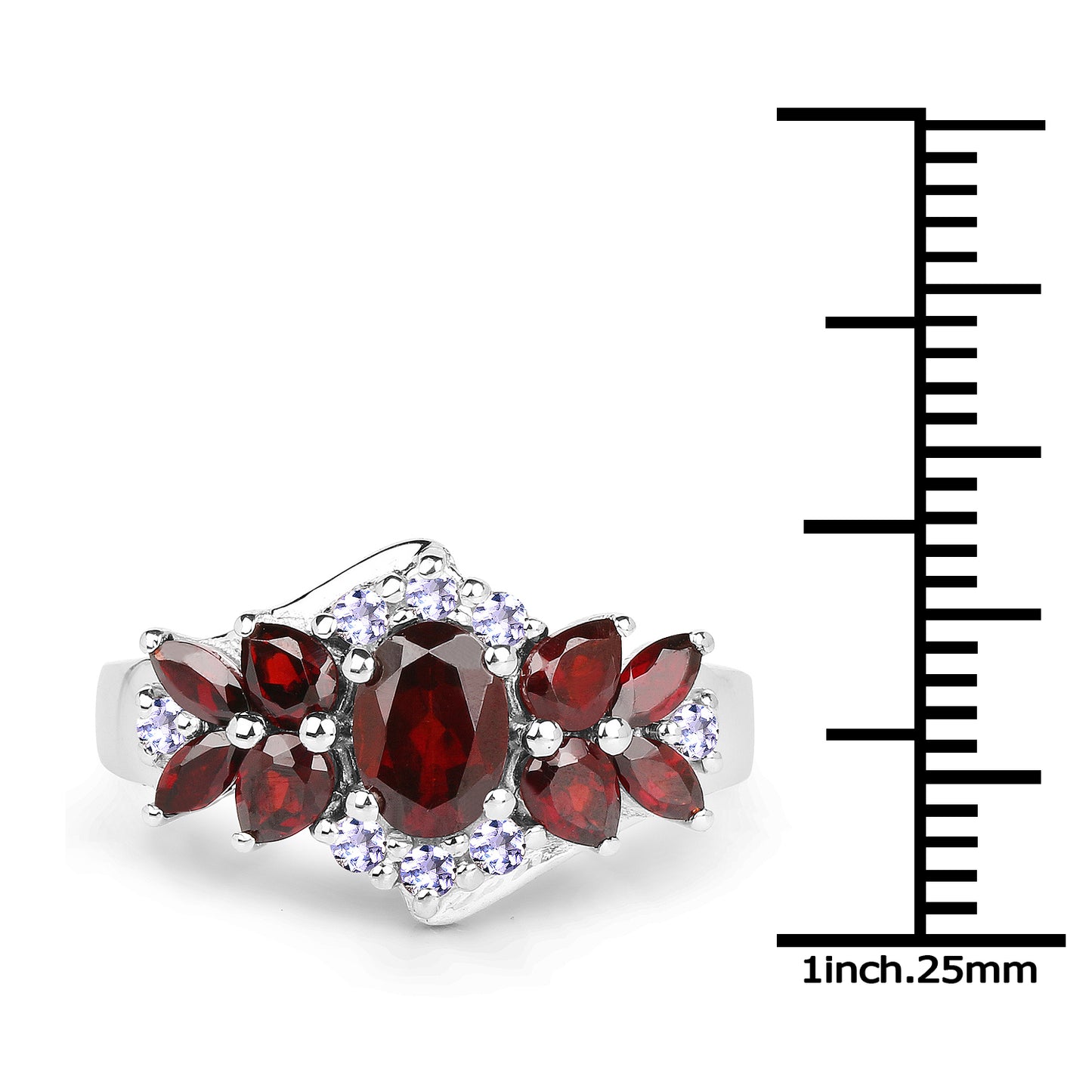 Genuine Garnet and Tanzanite Sterling Silver Graduated Ring