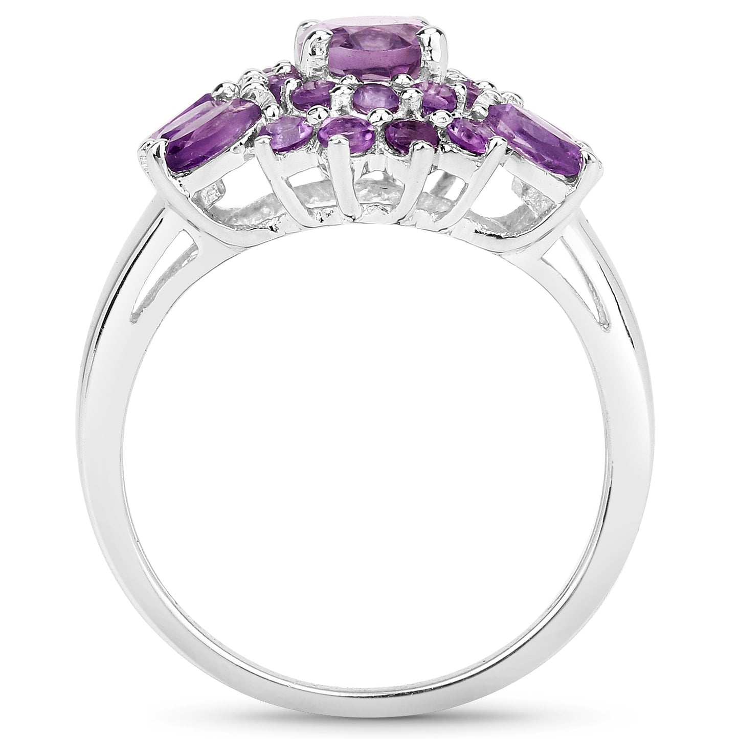 Genuine Amethyst Sterling Silver Graduated Ring