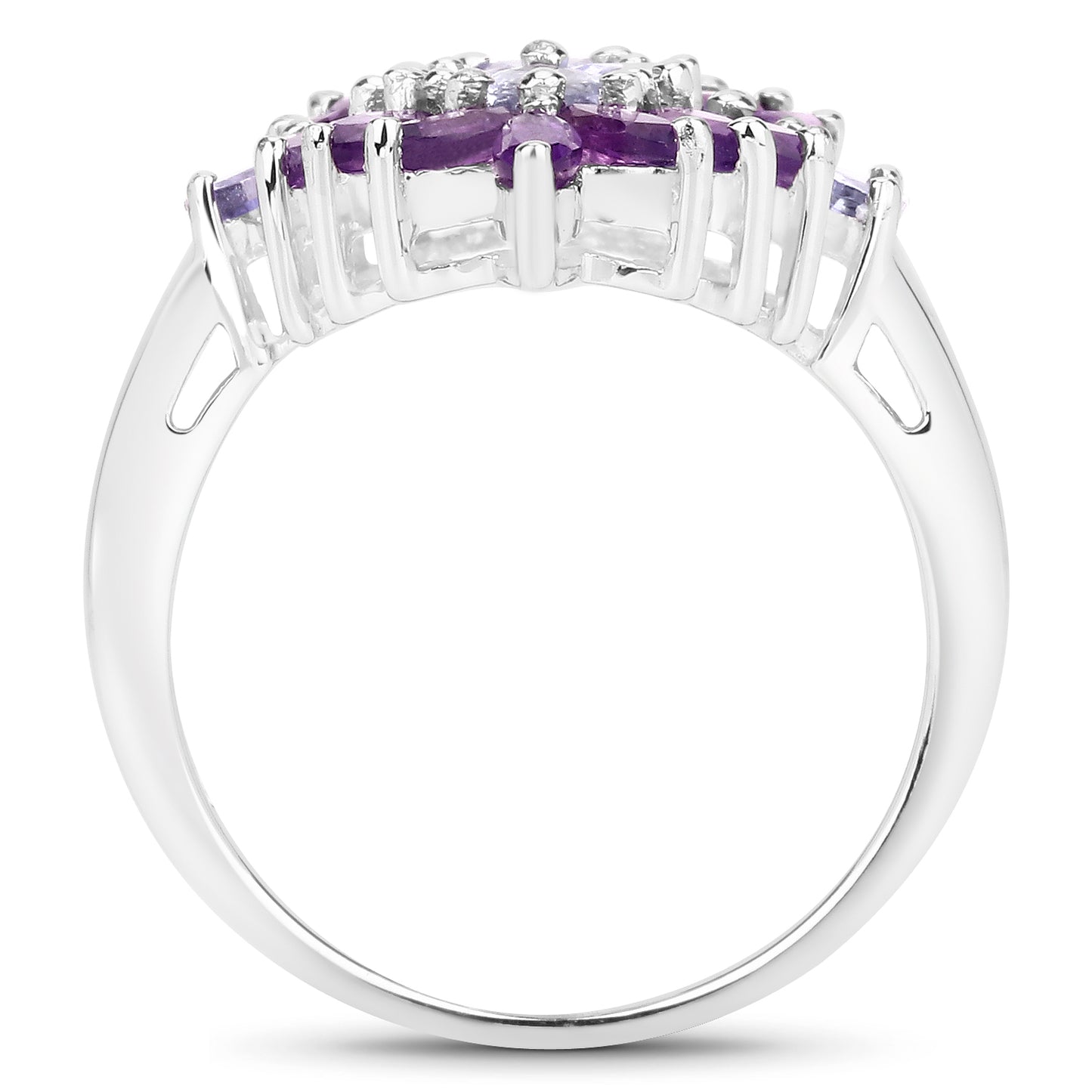 Genuine Amethyst and Tanzanite Sterling Silver Graduated Ring