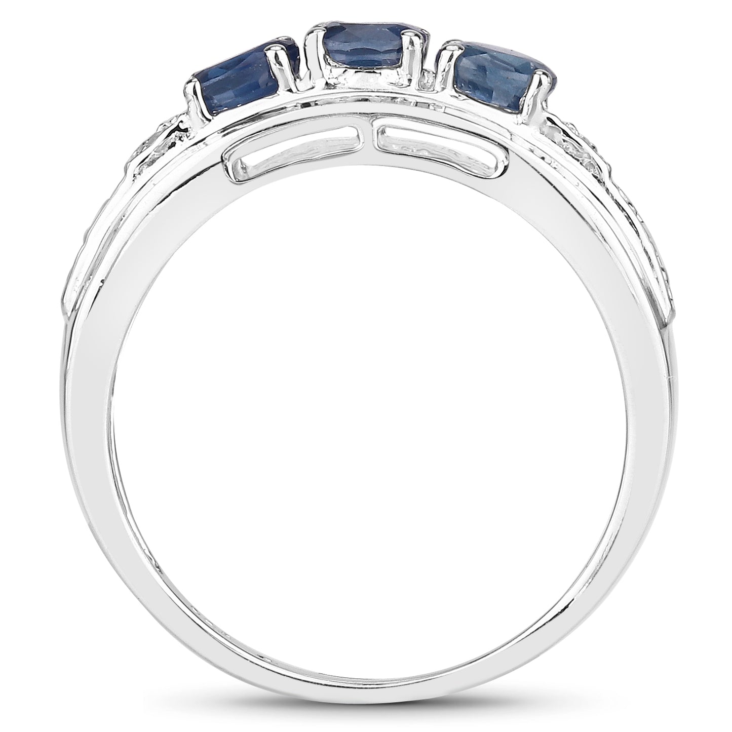 Genuine Blue Sapphire and White Diamond Sterling Silver 3-Stone Graduated Ring