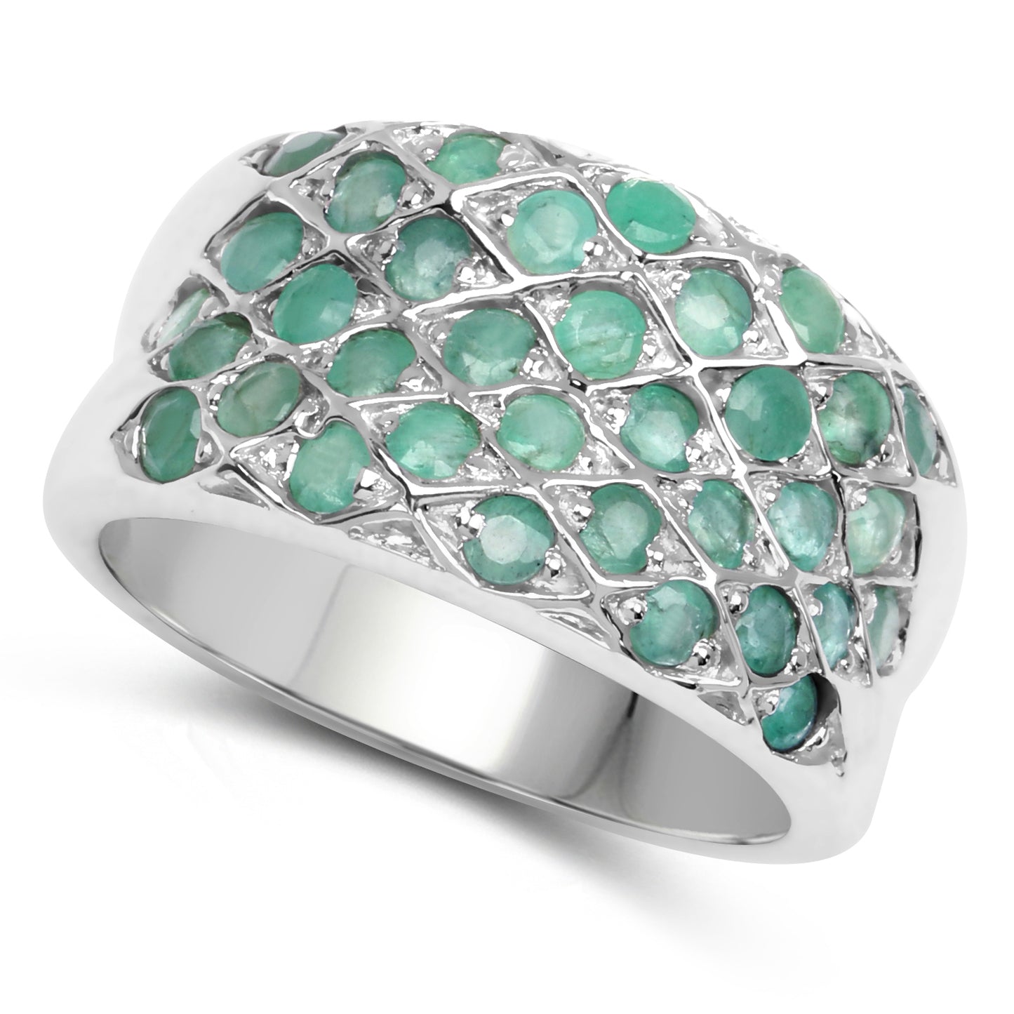 Genuine Emerald Sterling Silver Graduated Ring