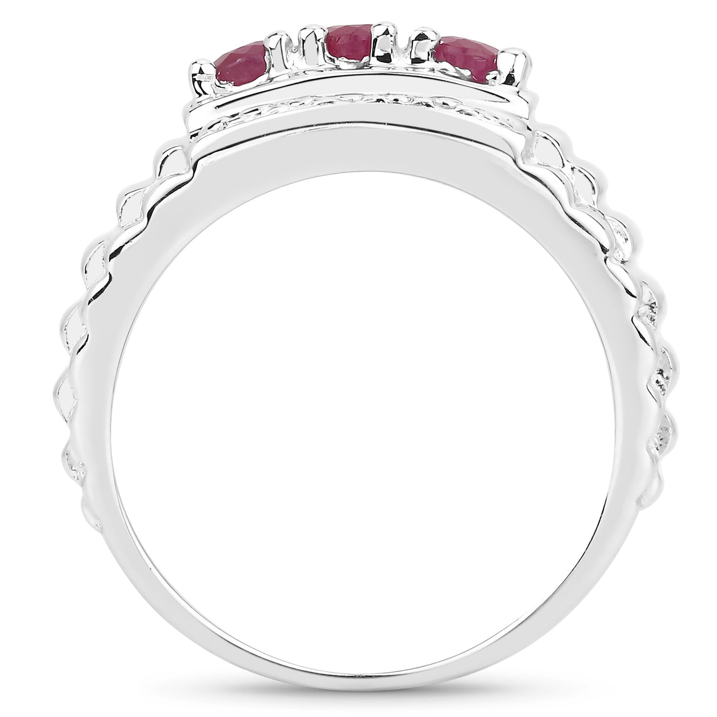 Genuine Ruby Sterling Silver 3-Stone Graduated Ring