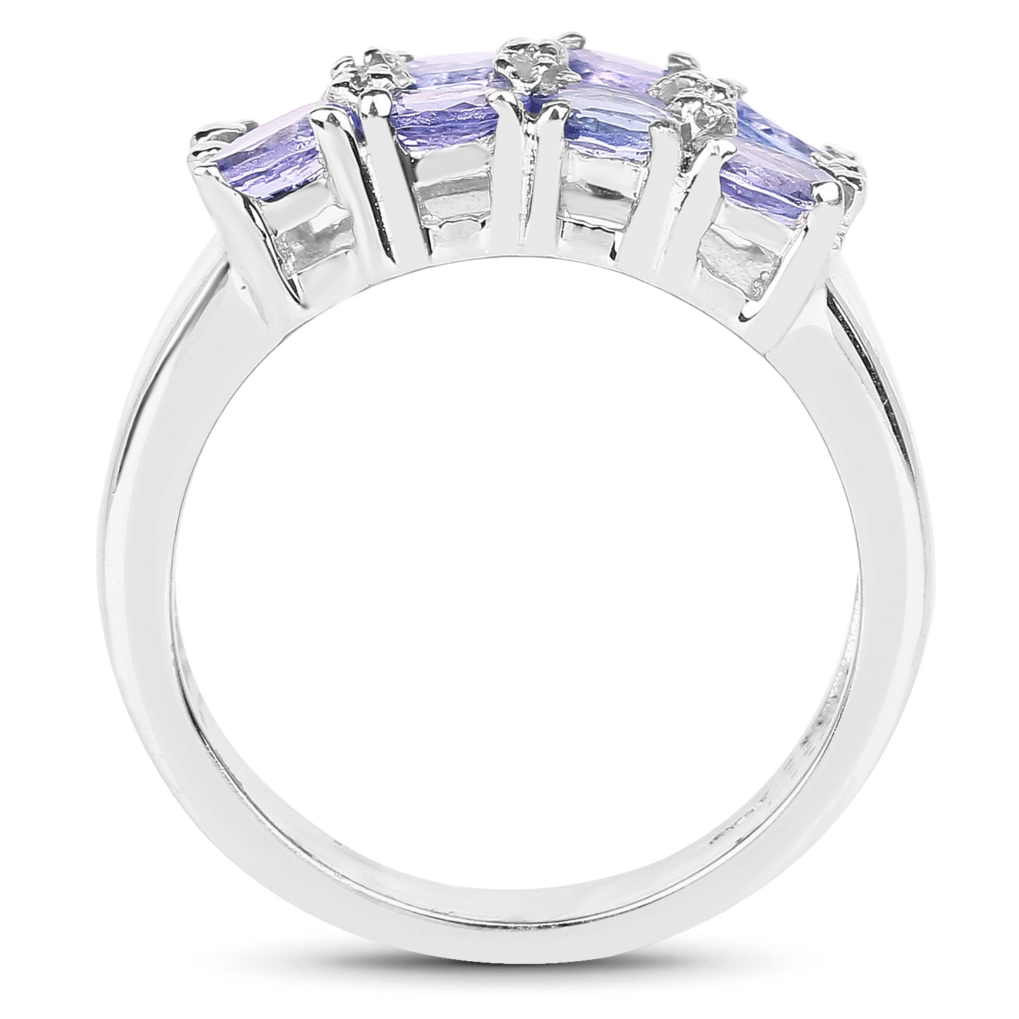 Genuine Tanzanite and White Diamond Sterling Silver Graduated Ring