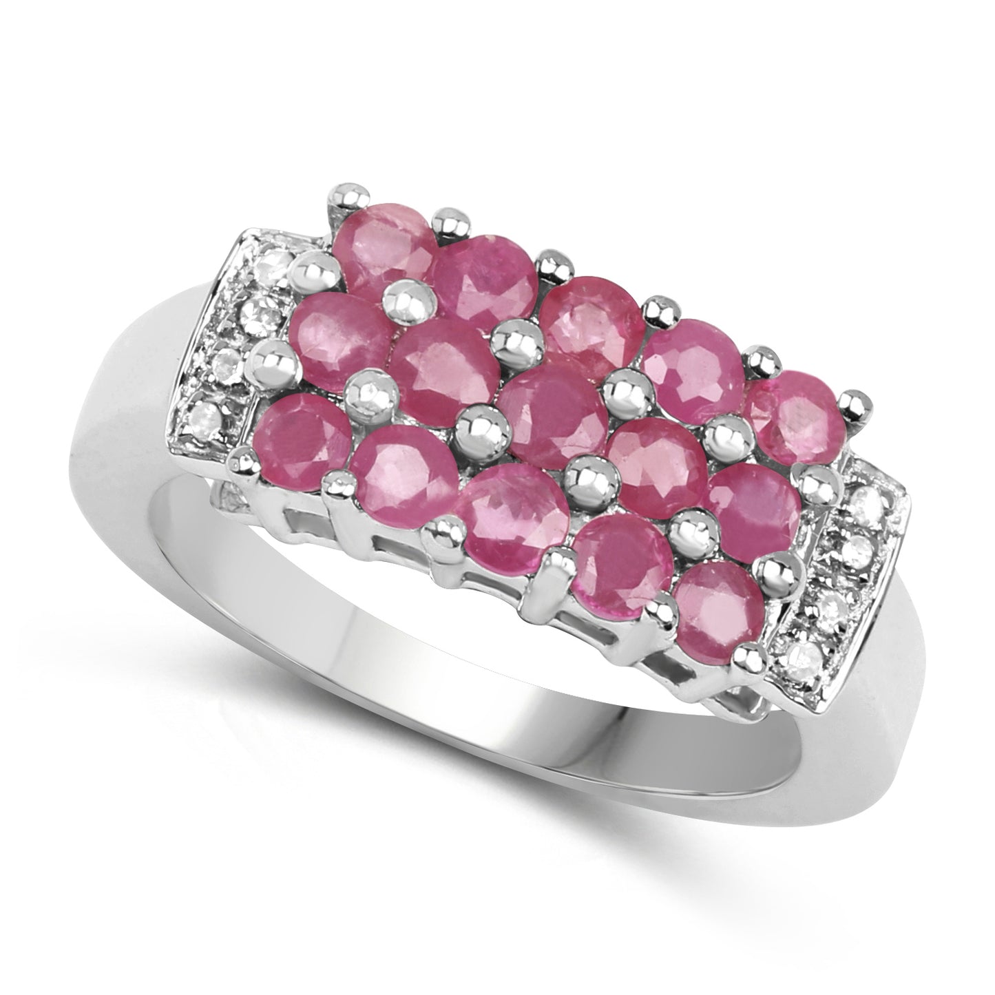 Genuine Ruby Rounds Cluster Band Ring in Sterling Silver