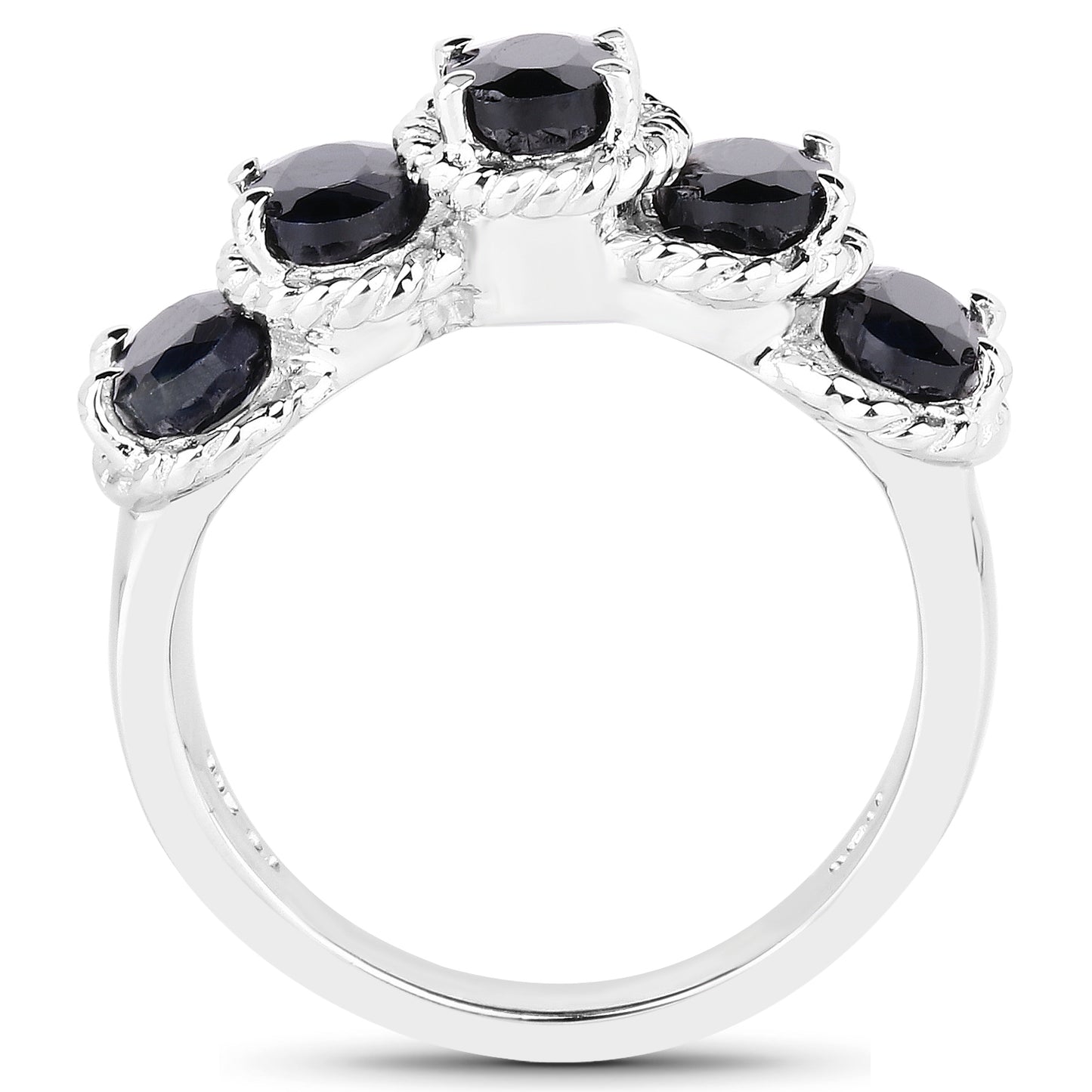 Genuine Black Sapphire Sterling Silver Graduated Ring