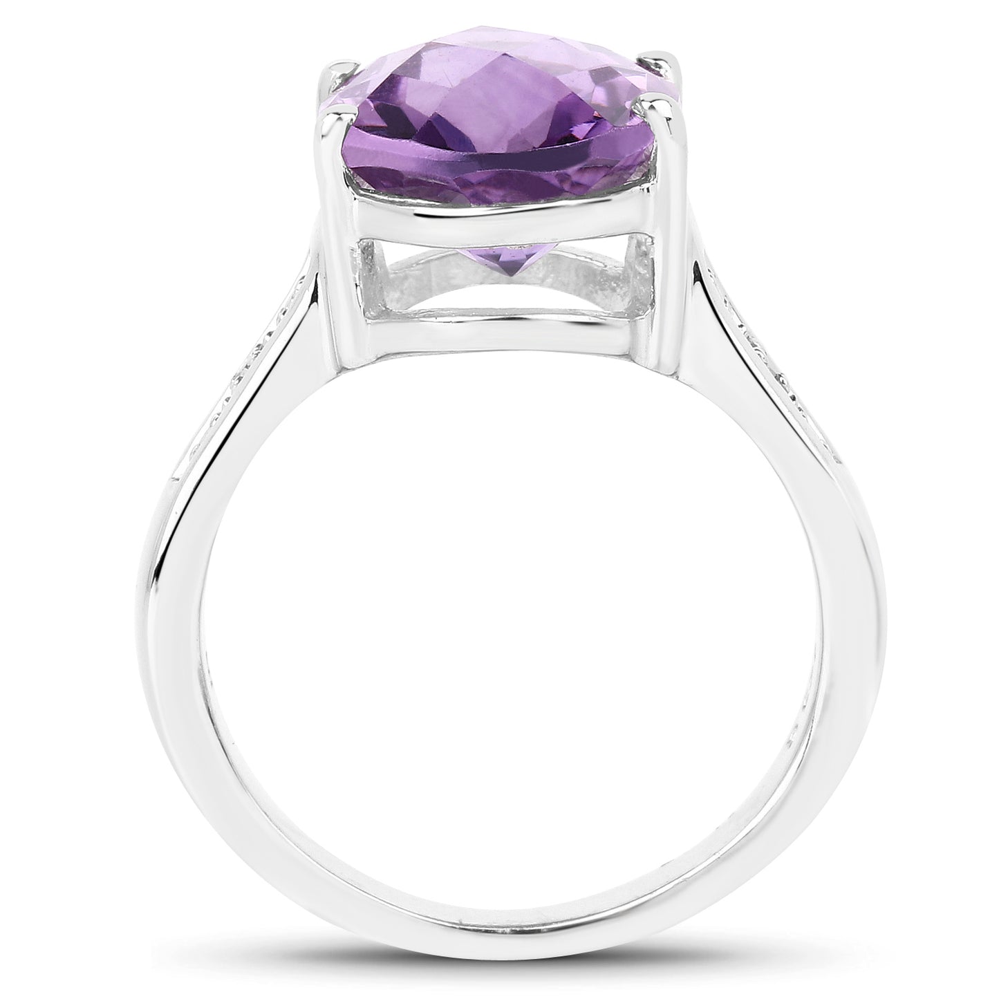 Genuine Amethyst and White Diamond Sterling Silver Graduated Ring
