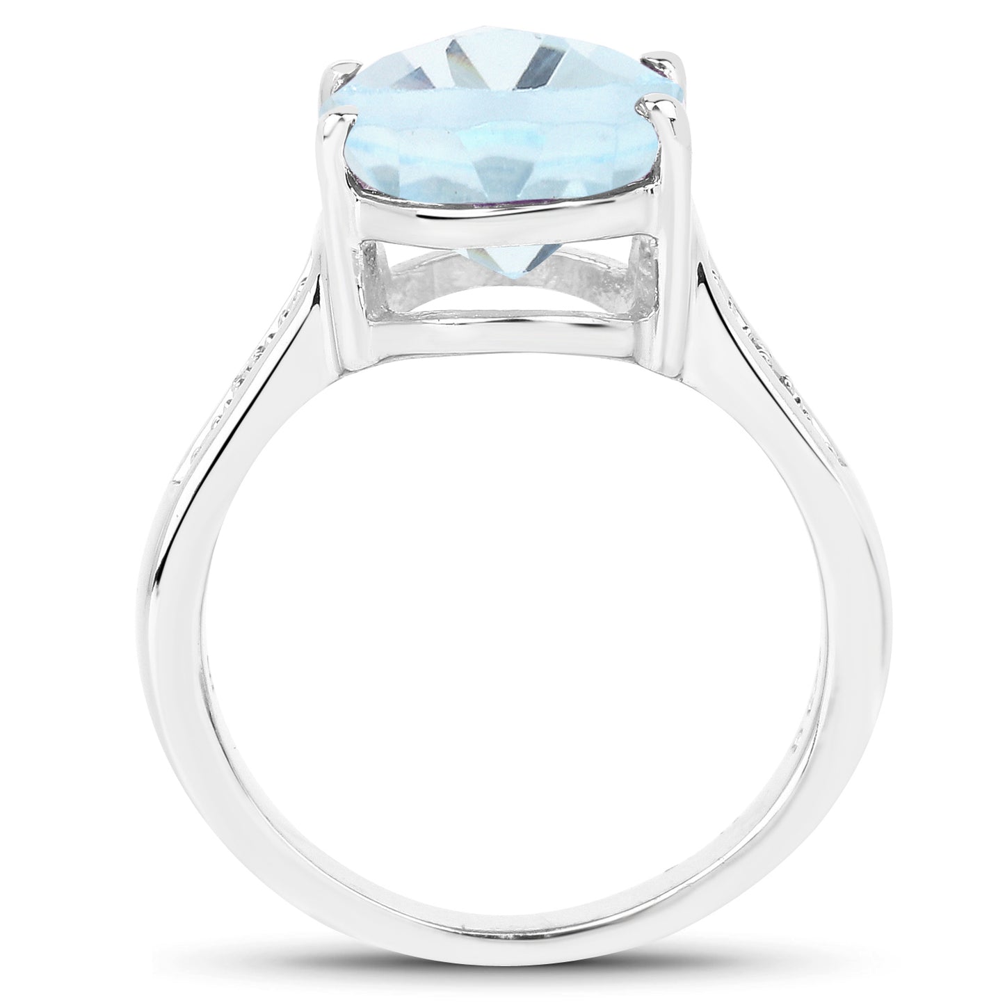 Genuine Blue Topaz and White Diamond Sterling Silver Graduated Ring