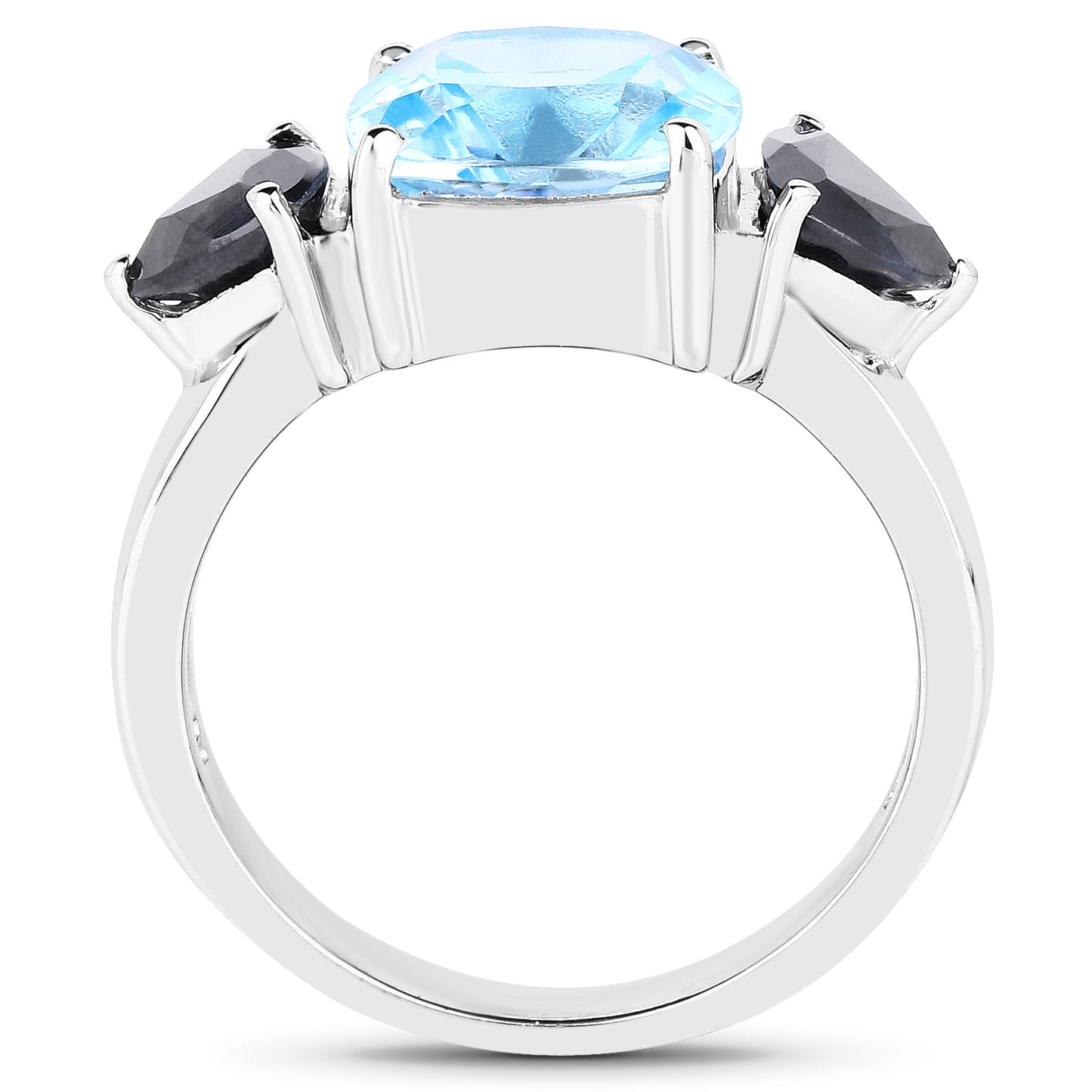 Genuine Blue Topaz and Black Sapphire 3-Stone Ring in Sterling Silver