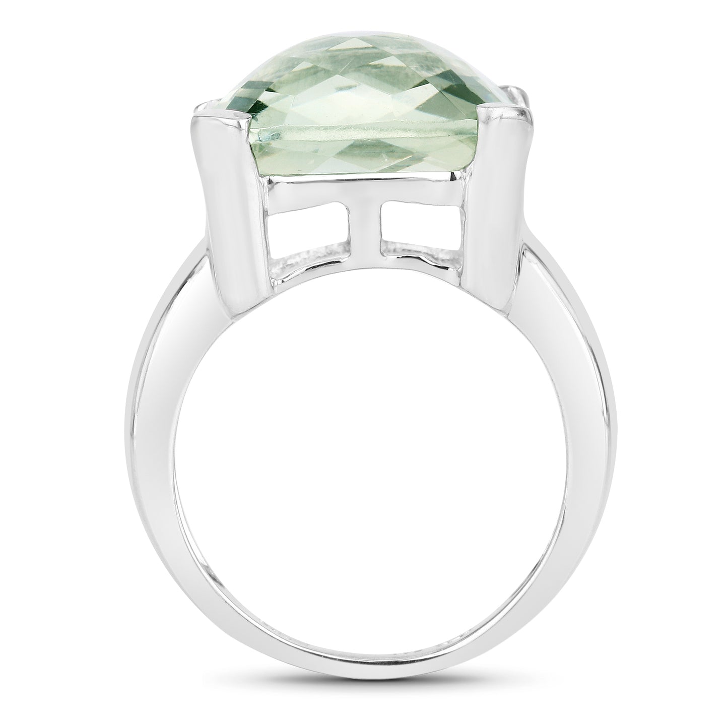 Genuine Green Amethyst Solitaire Ring in Sterling Silver