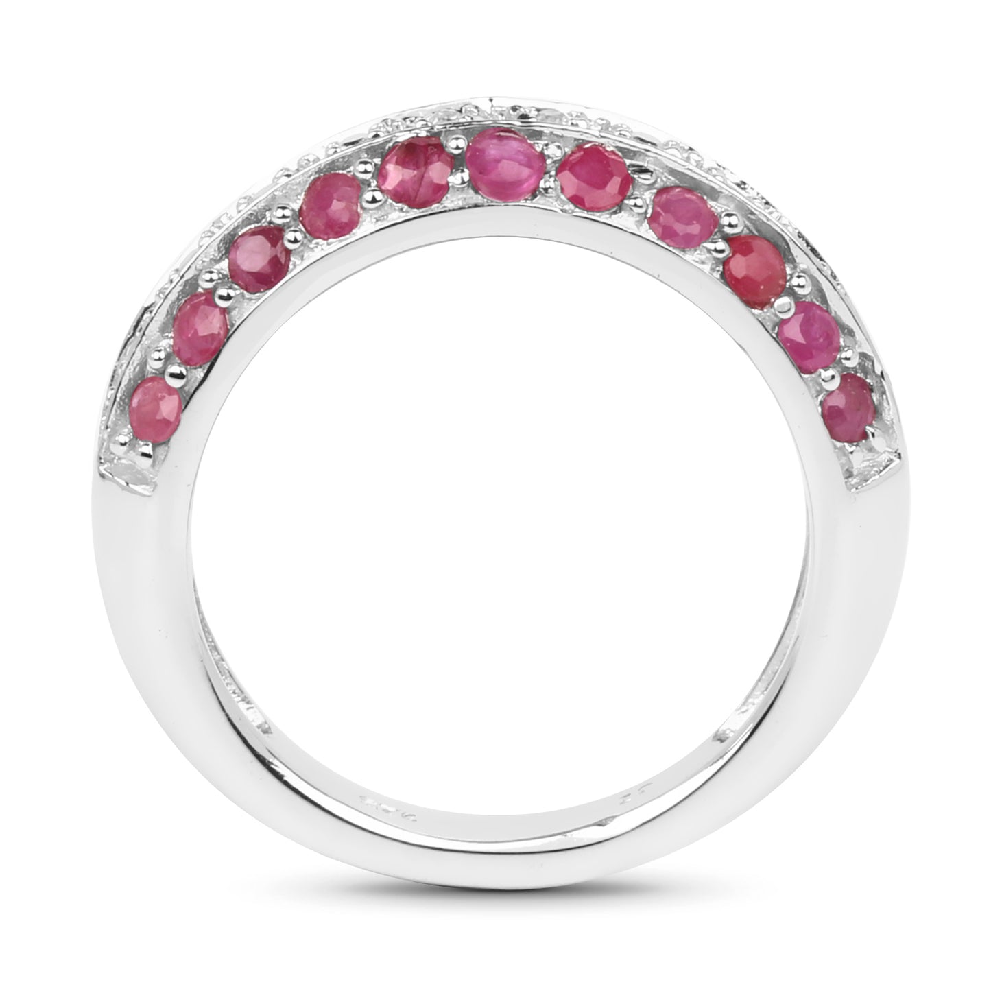 Genuine Ruby and White Topaz Sterling Silver Graduated Ring