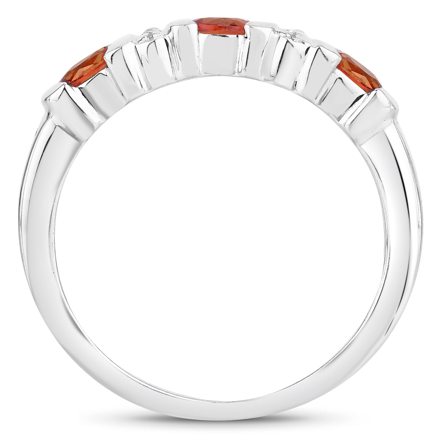 Genuine Orange Sapphire and White Topaz Sterling Silver Band Ring