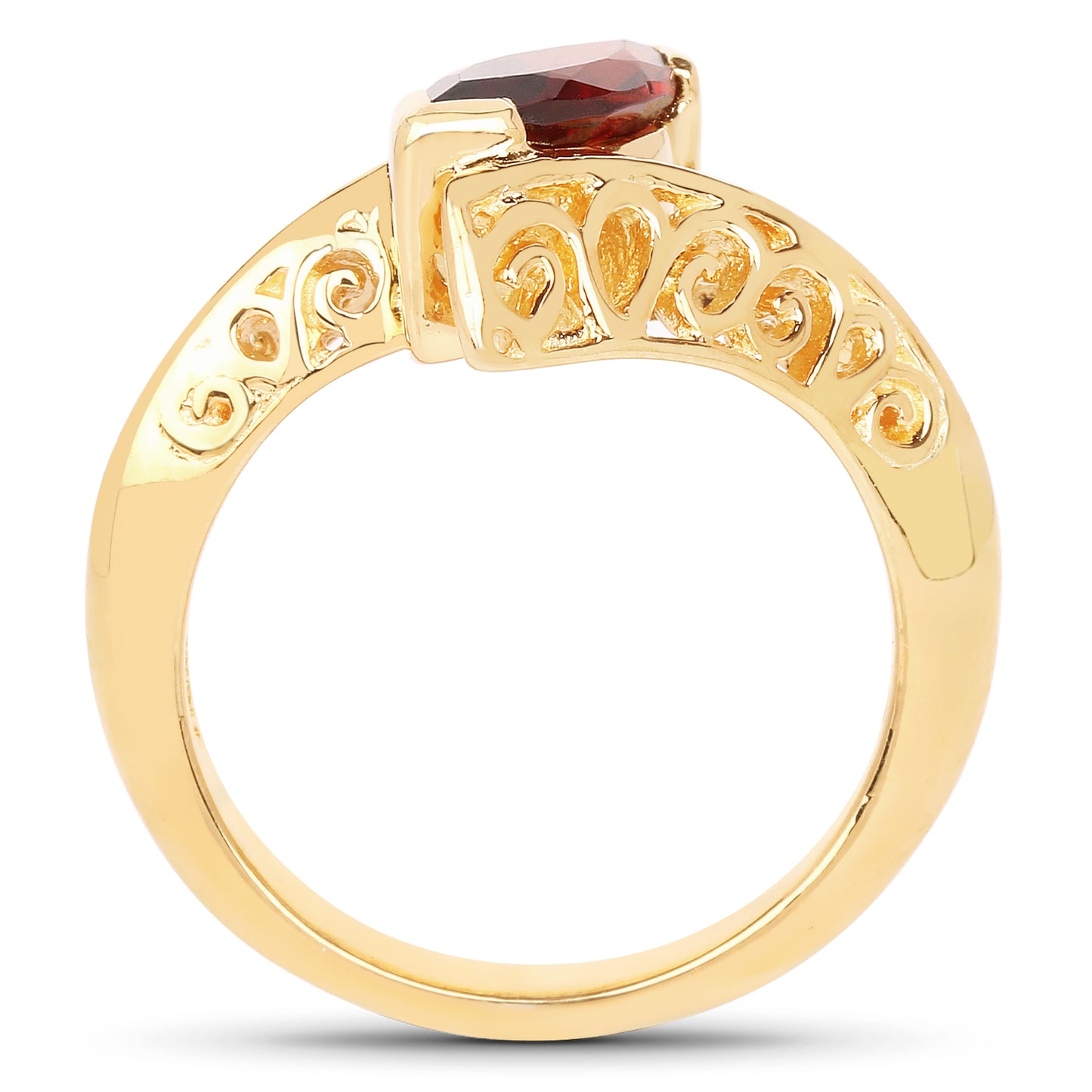 Genuine 14K Yellow Gold Plated Garnet Sterling Silver Bypass Ring