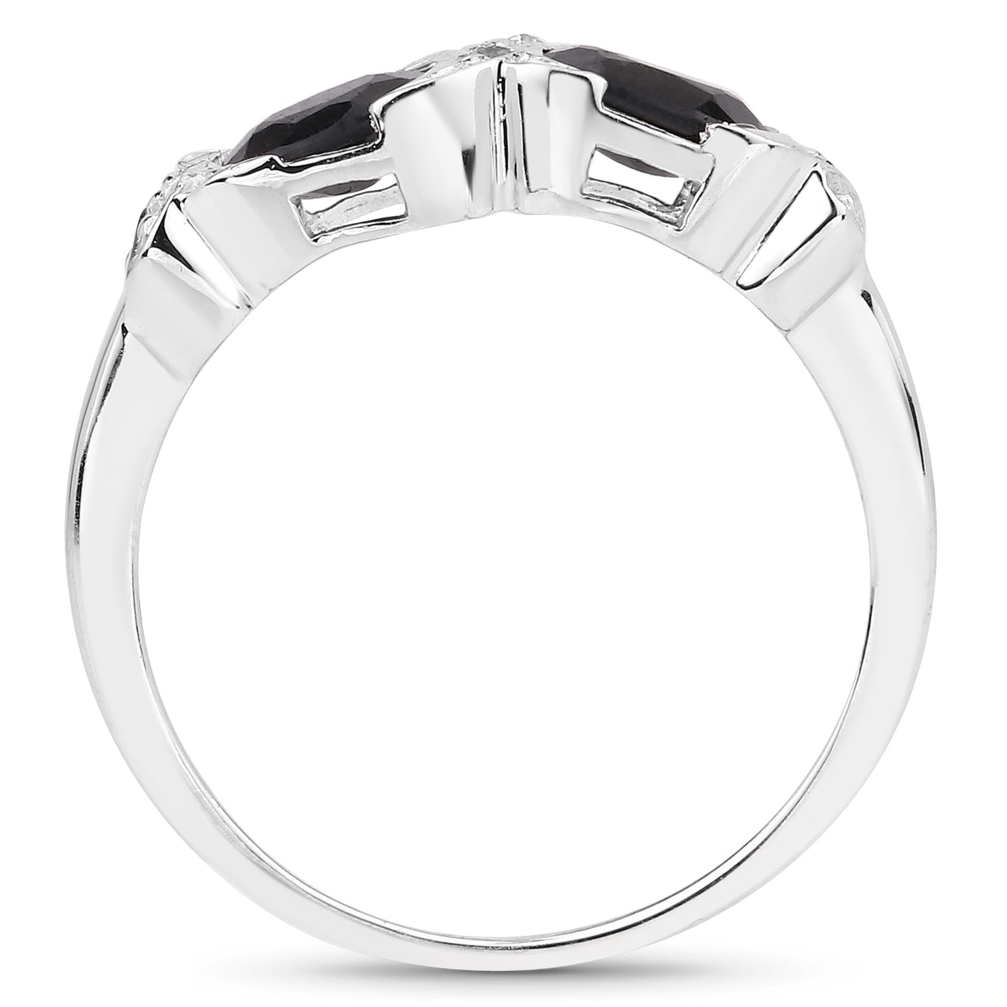 Genuine Black Sapphire and White Diamond Sterling Silver Cocktail Ring