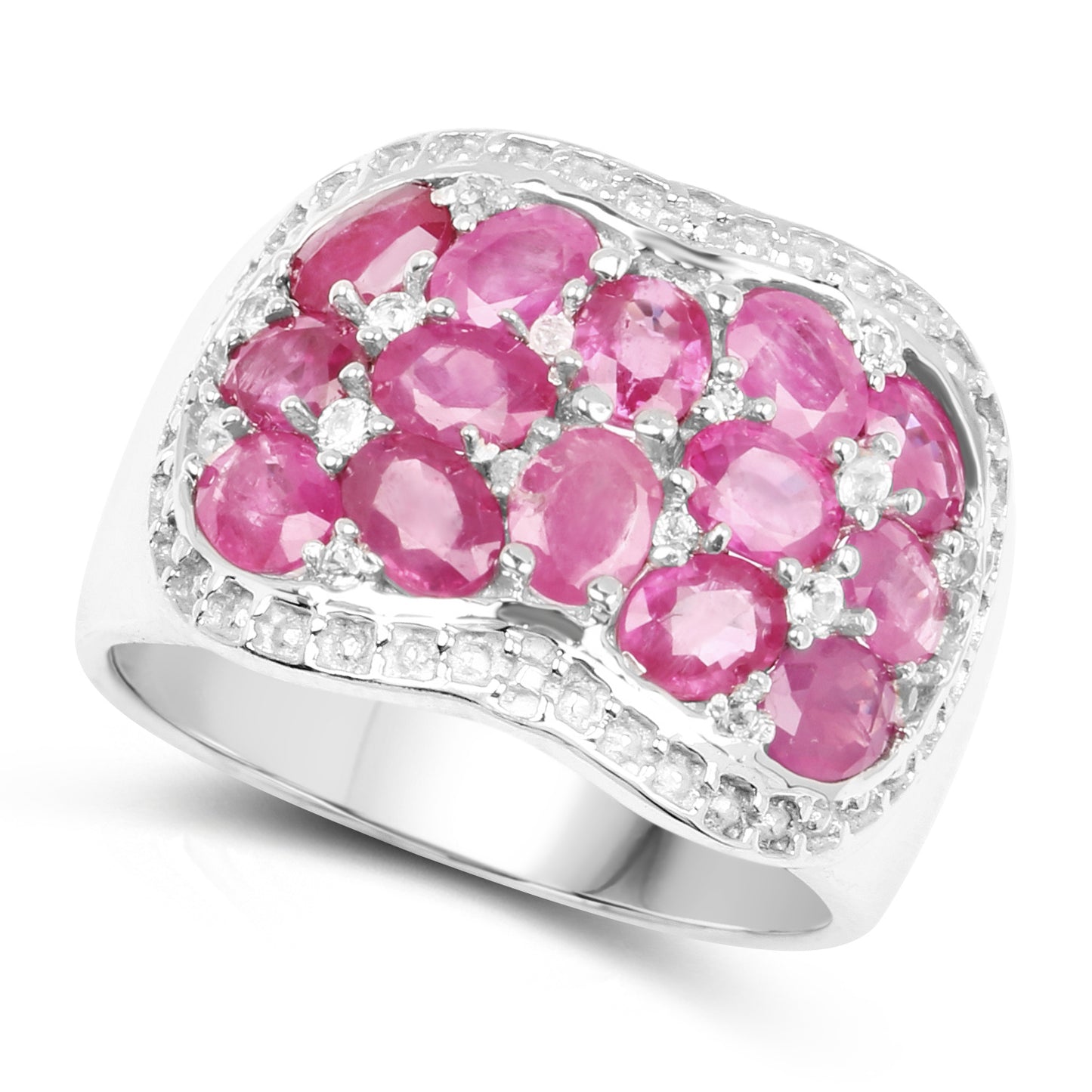 Genuine Ruby and White Topaz Sterling Silver Graduated Ring