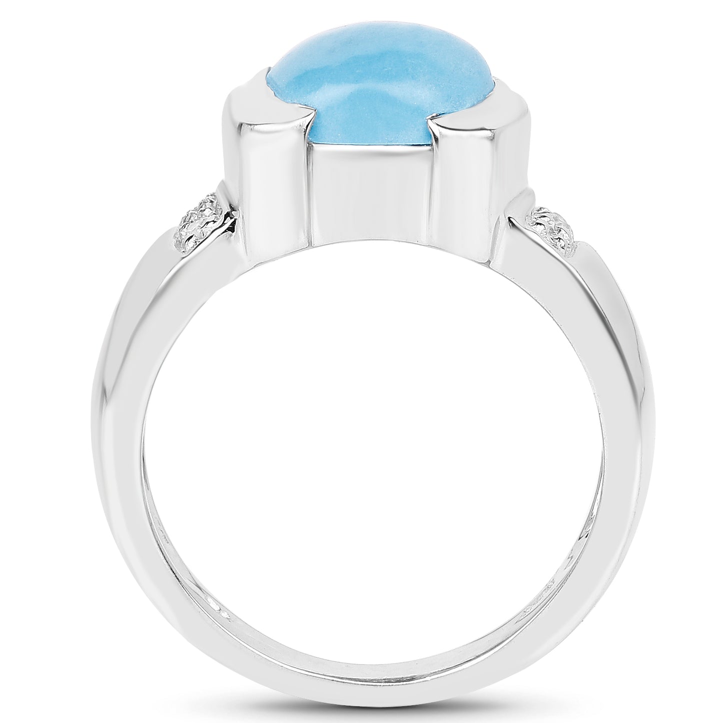 Genuine Turquoise Cushion-Cut Cabochon and White Sapphire Sterling Silver Ring