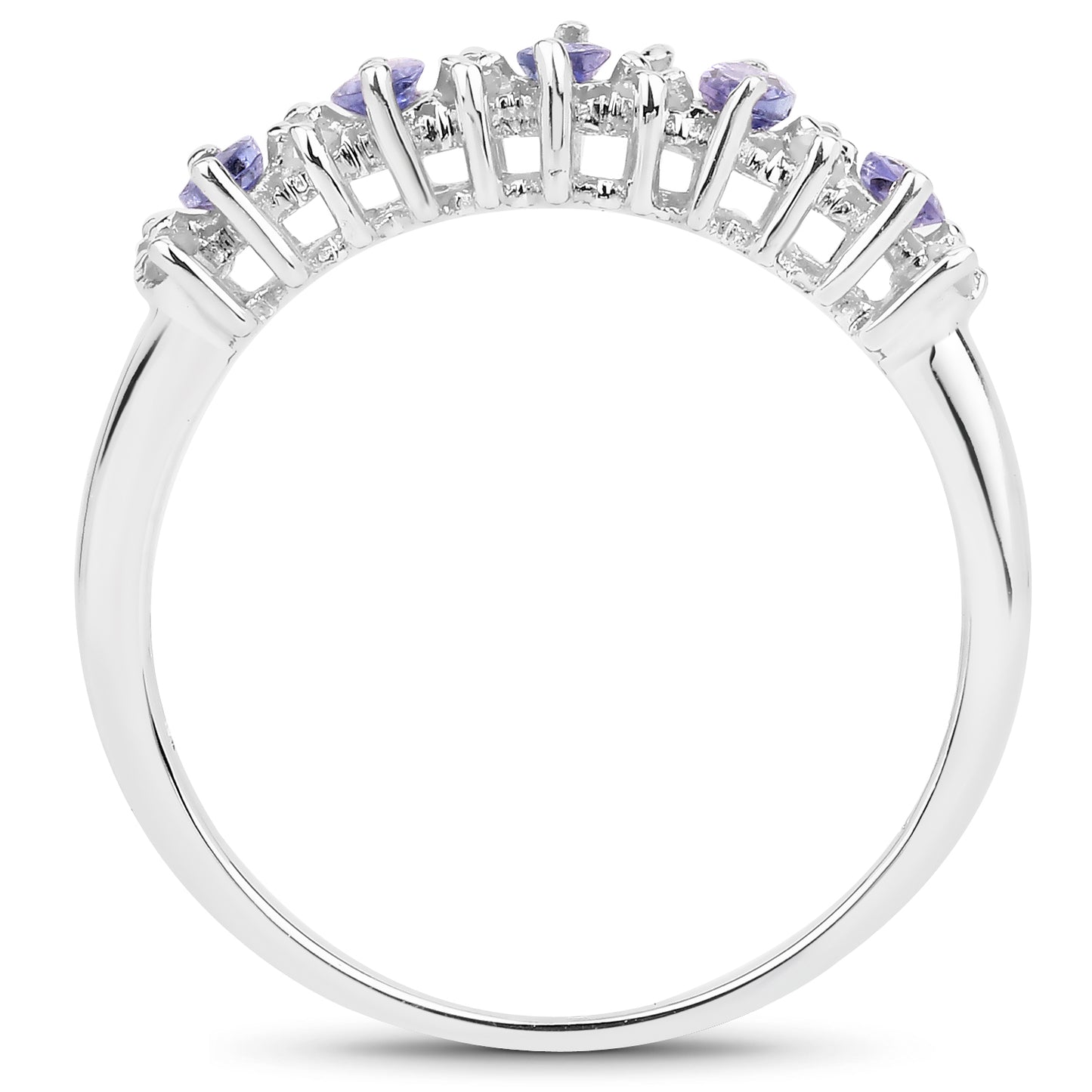 Genuine Tanzanite and White Diamond Sterling Silver Band Ring