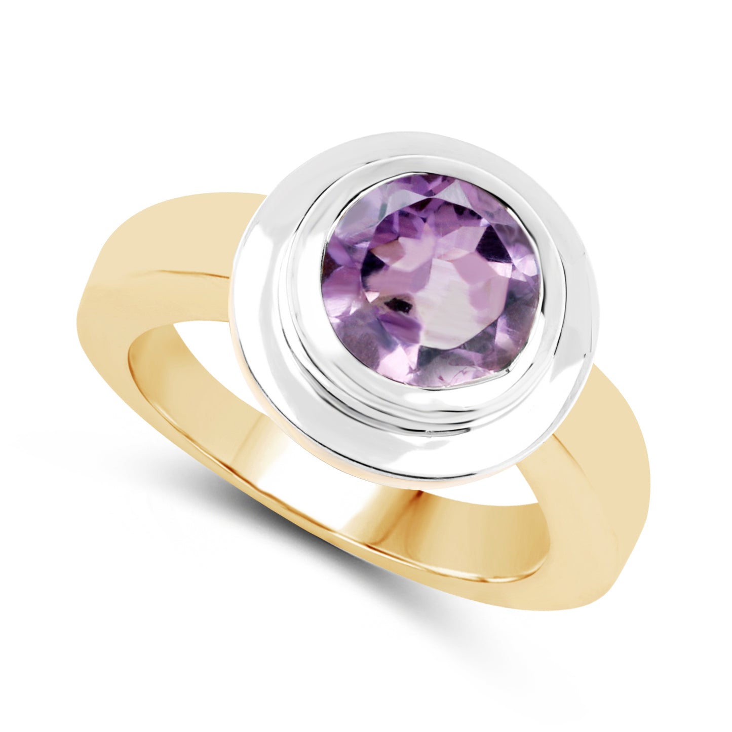 Genuine 14K Yellow Gold Plated Amethyst Sterling Silver Ring