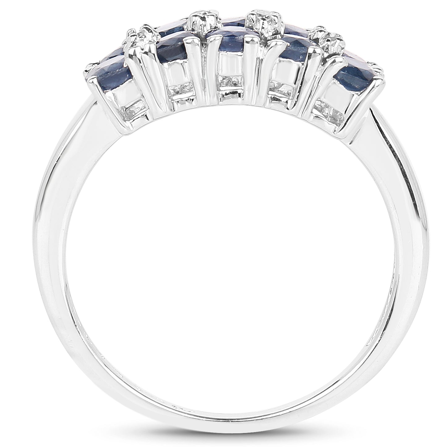 Genuine Blue Sapphire and White Diamond Sterling Silver Band Ring