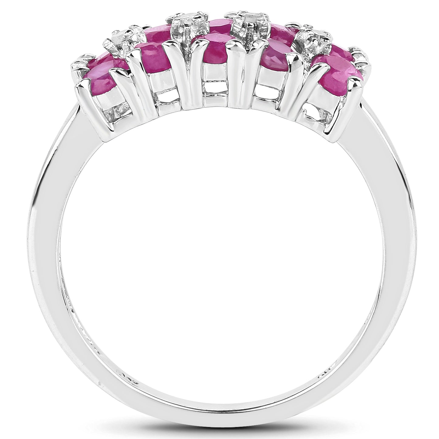 Genuine Ruby and White Diamond Sterling Silver Band Ring