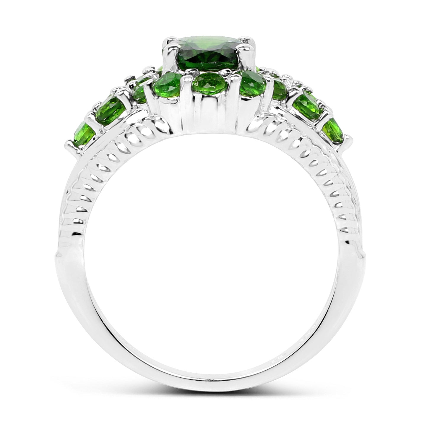 Genuine Chrome Diopside Sterling Silver Graduated Ring