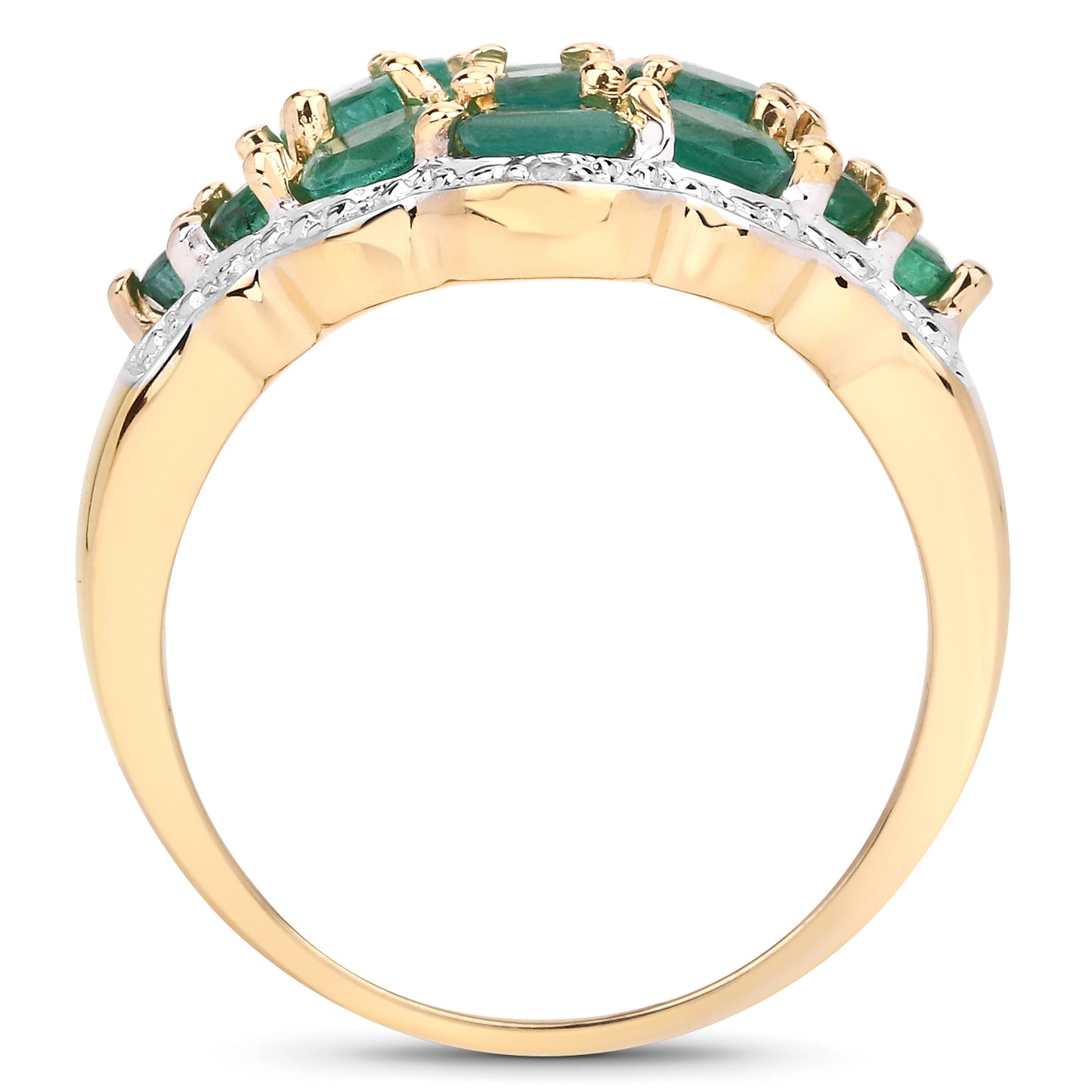 Genuine 14K Yellow Gold Plated Zambian Emerald and White Topaz Sterling Silver Ring