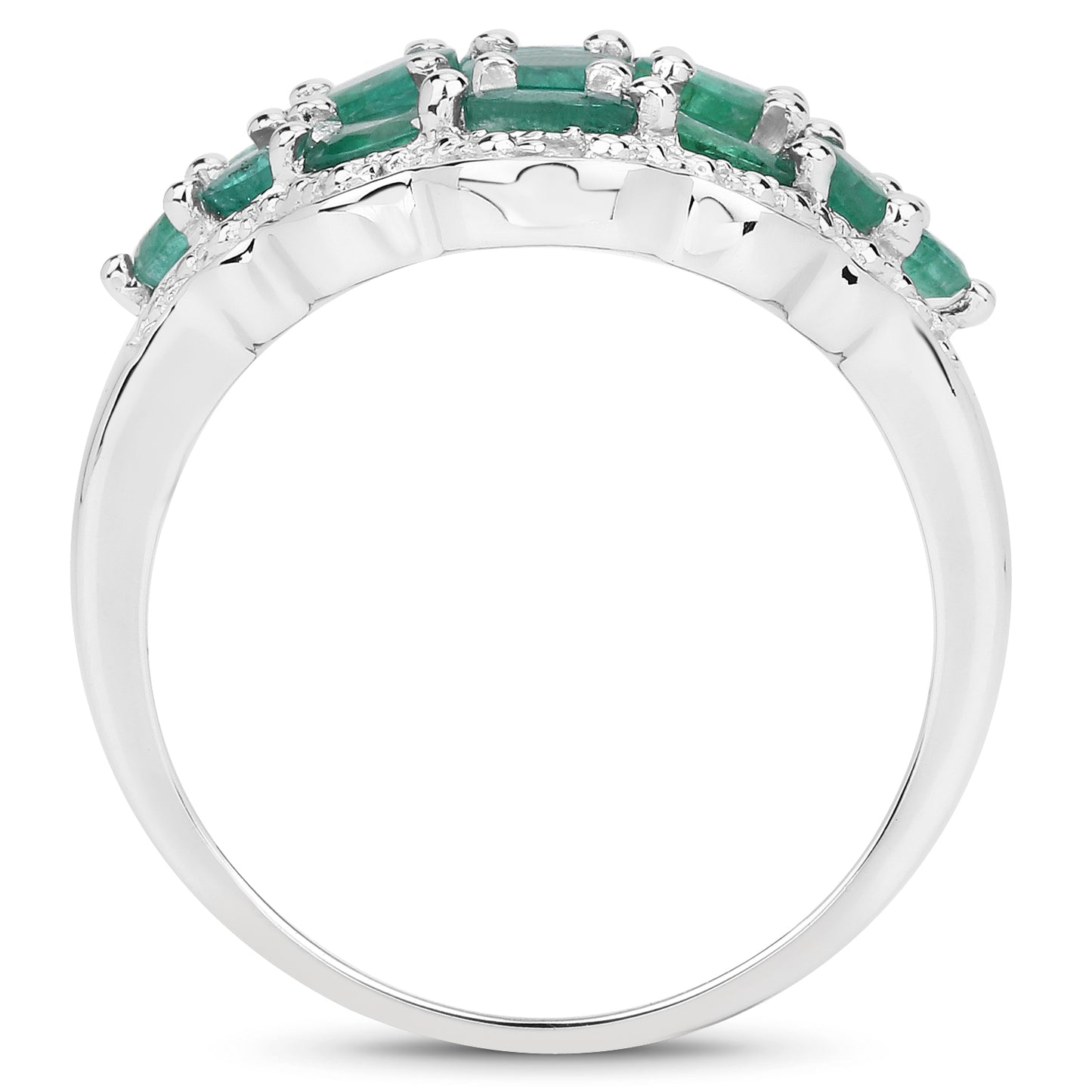 Genuine Zambian Emerald and White Topaz Sterling Silver Graduated Ring