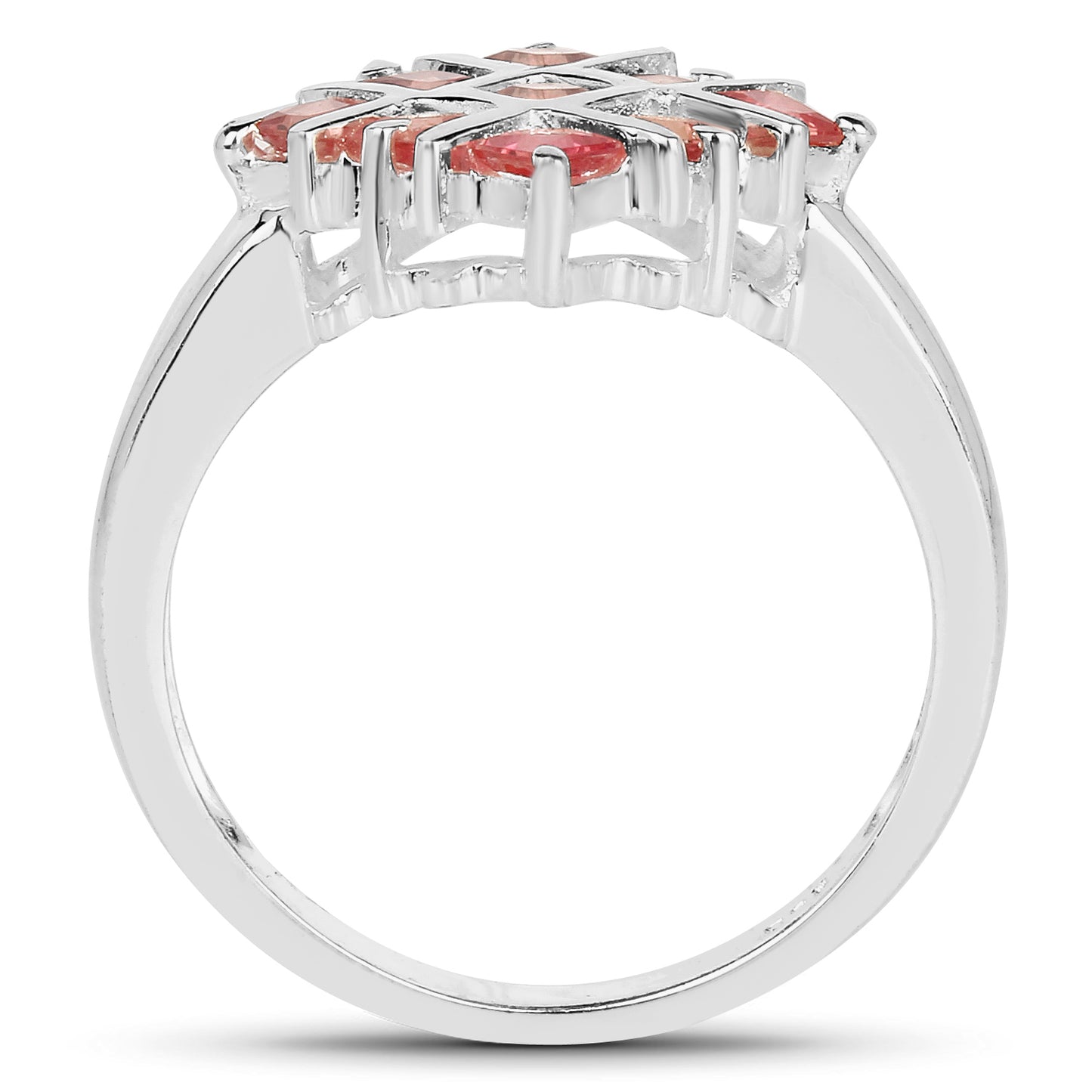 Genuine Orange Sapphire Sterling Silver Cluster Ring