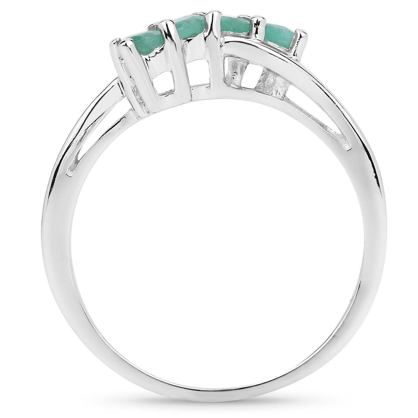 Genuine Emerald Sterling Silver Bypass Ring