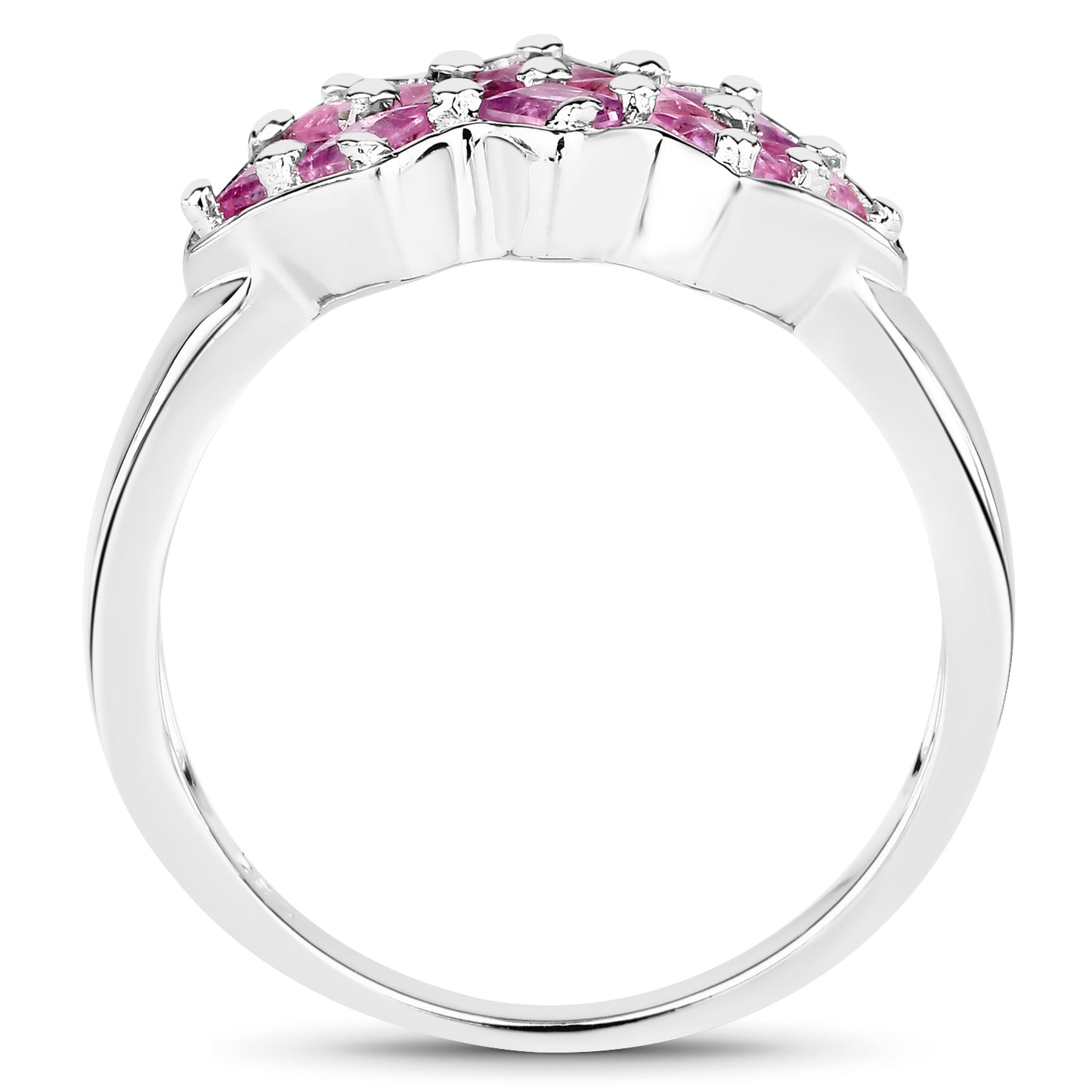 Genuine Pink Sapphire Sterling Silver Cluster Ring