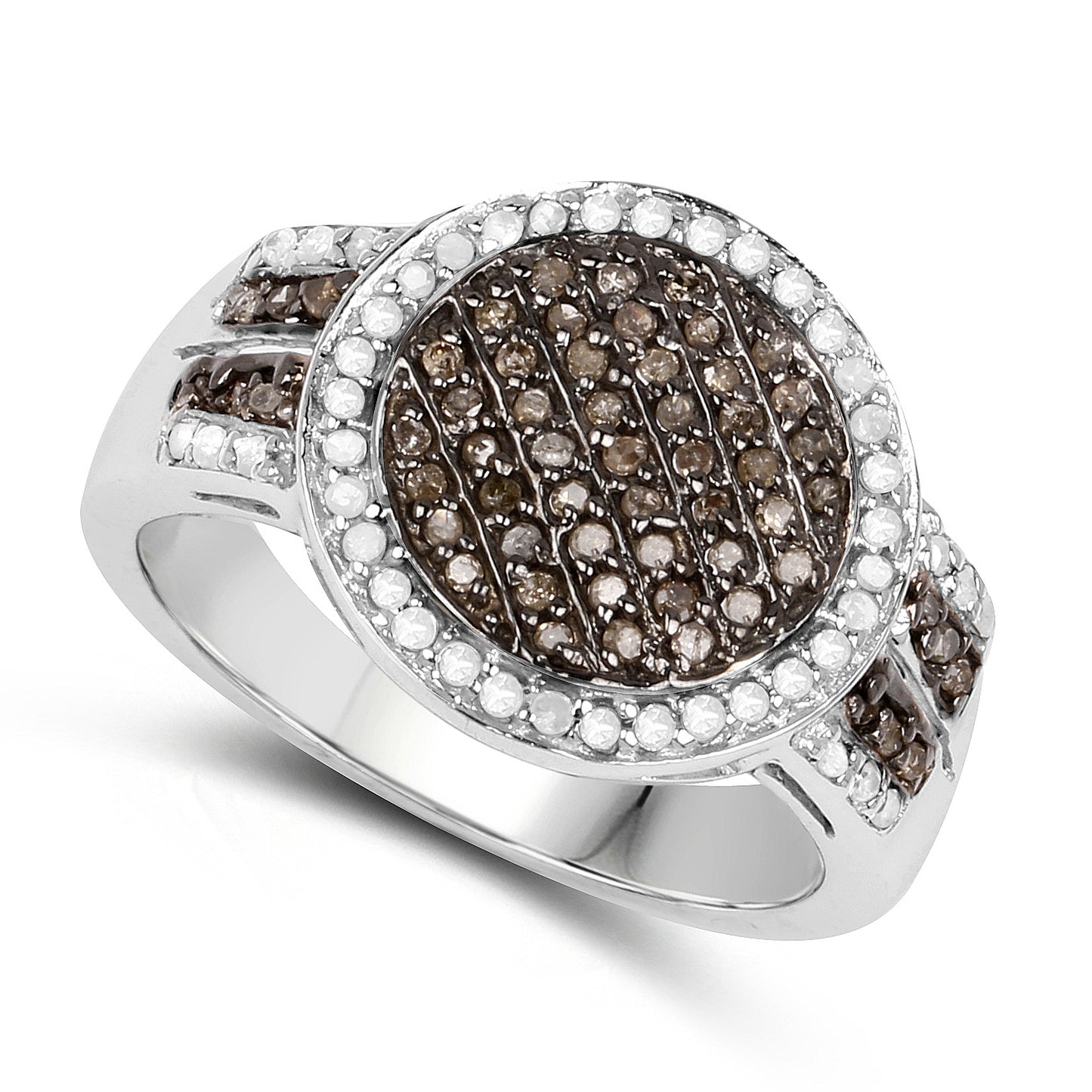 Genuine Champagne Diamond and White Diamond Sterling Silver Graduated Ring