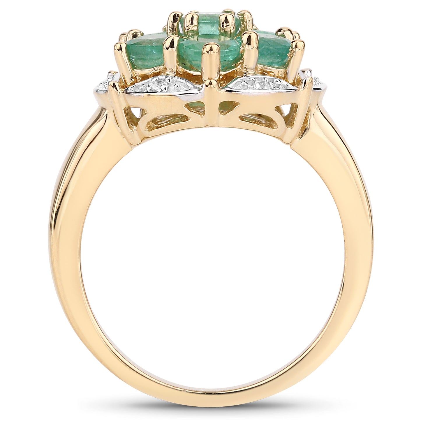 Genuine 14K Yellow Gold Plated Zambian Emerald and White Topaz Sterling Silver Floral Ring