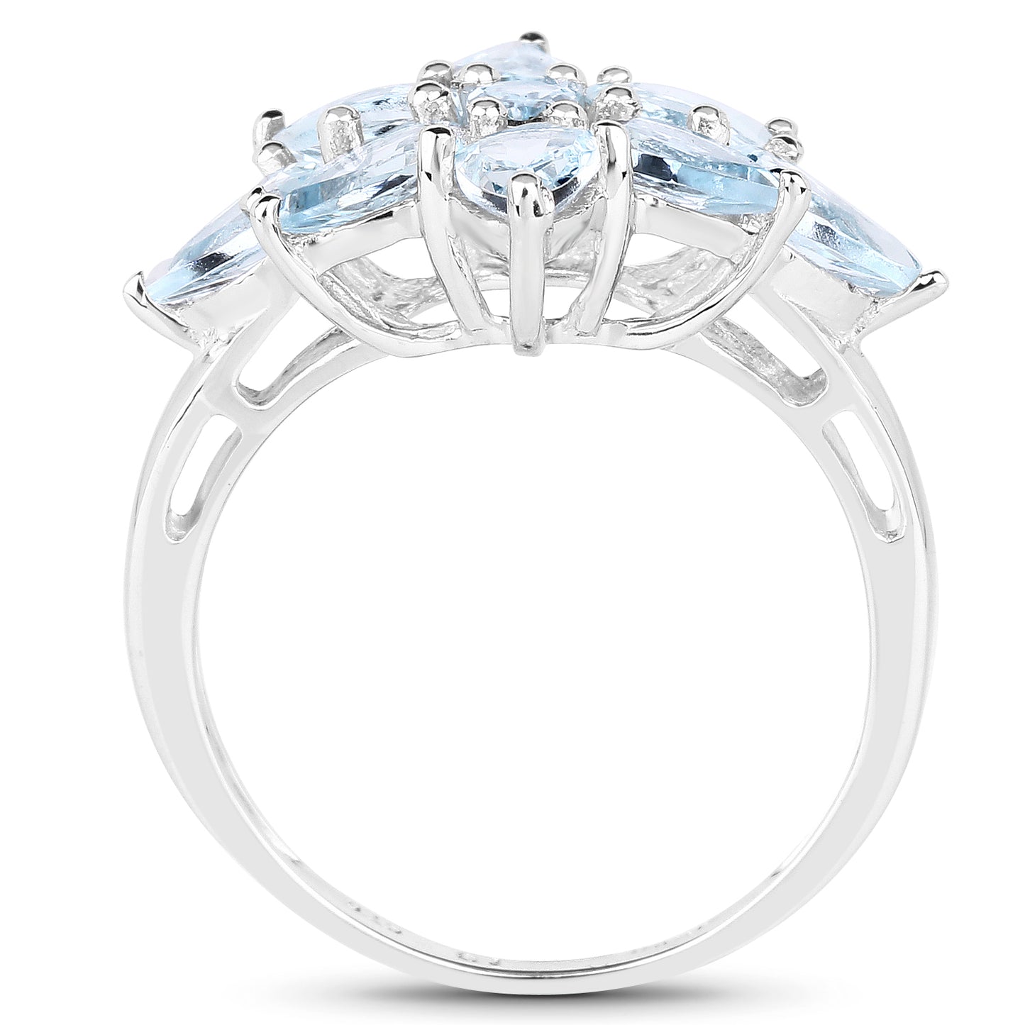 Genuine Aquamarine Sterling Silver Floral Ring