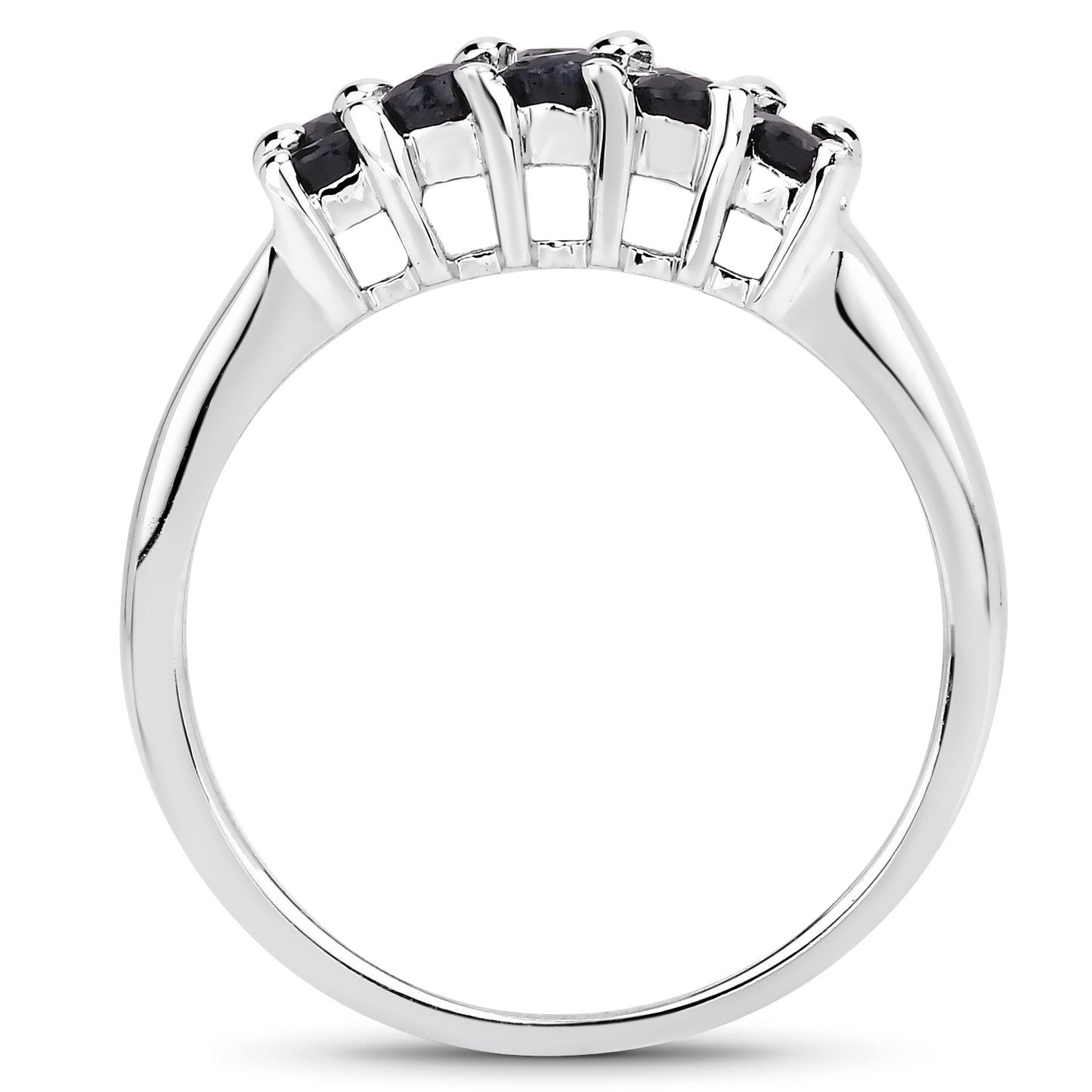 Genuine Black Sapphire Double-Row Set Sterling Silver Band Ring