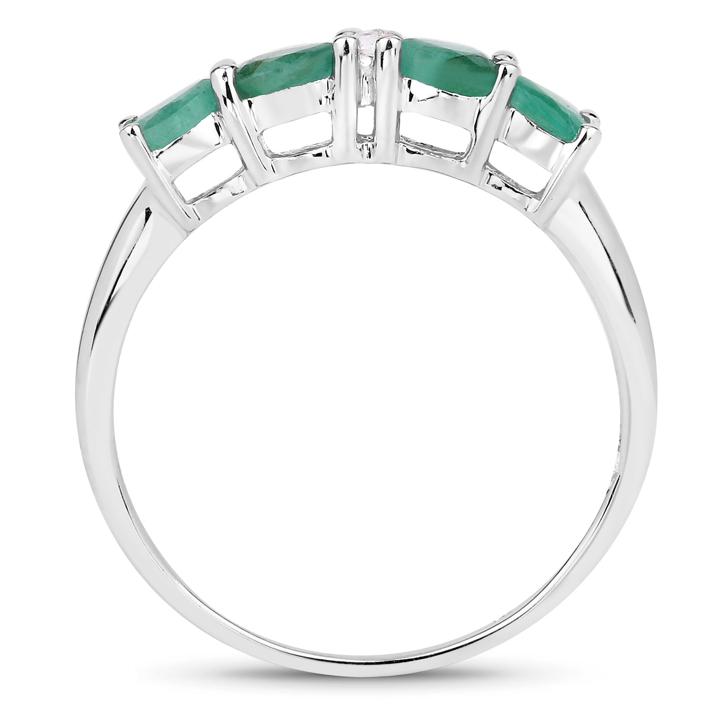 Genuine Emerald and White Diamond Sterling Silver Band Ring