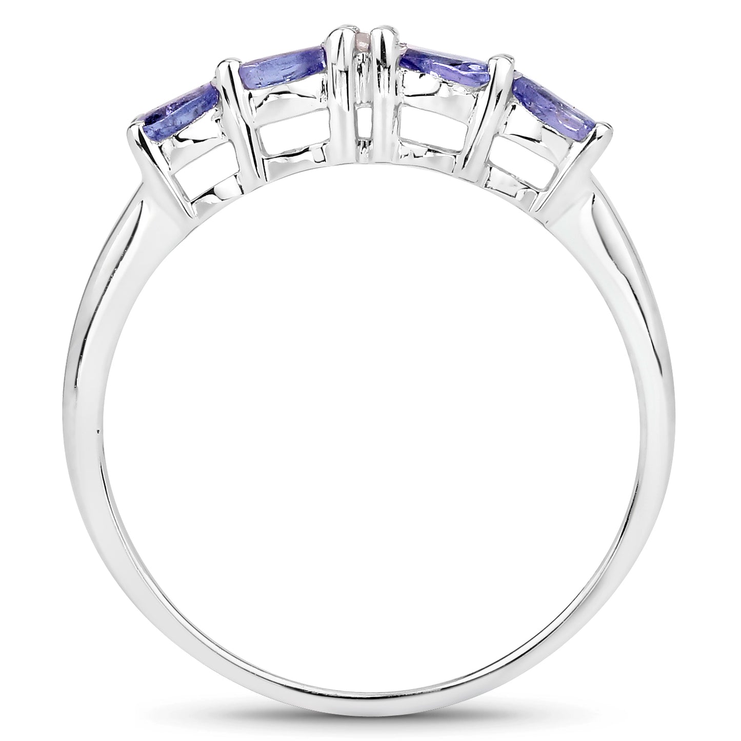Genuine Tanzanite and White Diamond Sterling Silver Graduated Ring