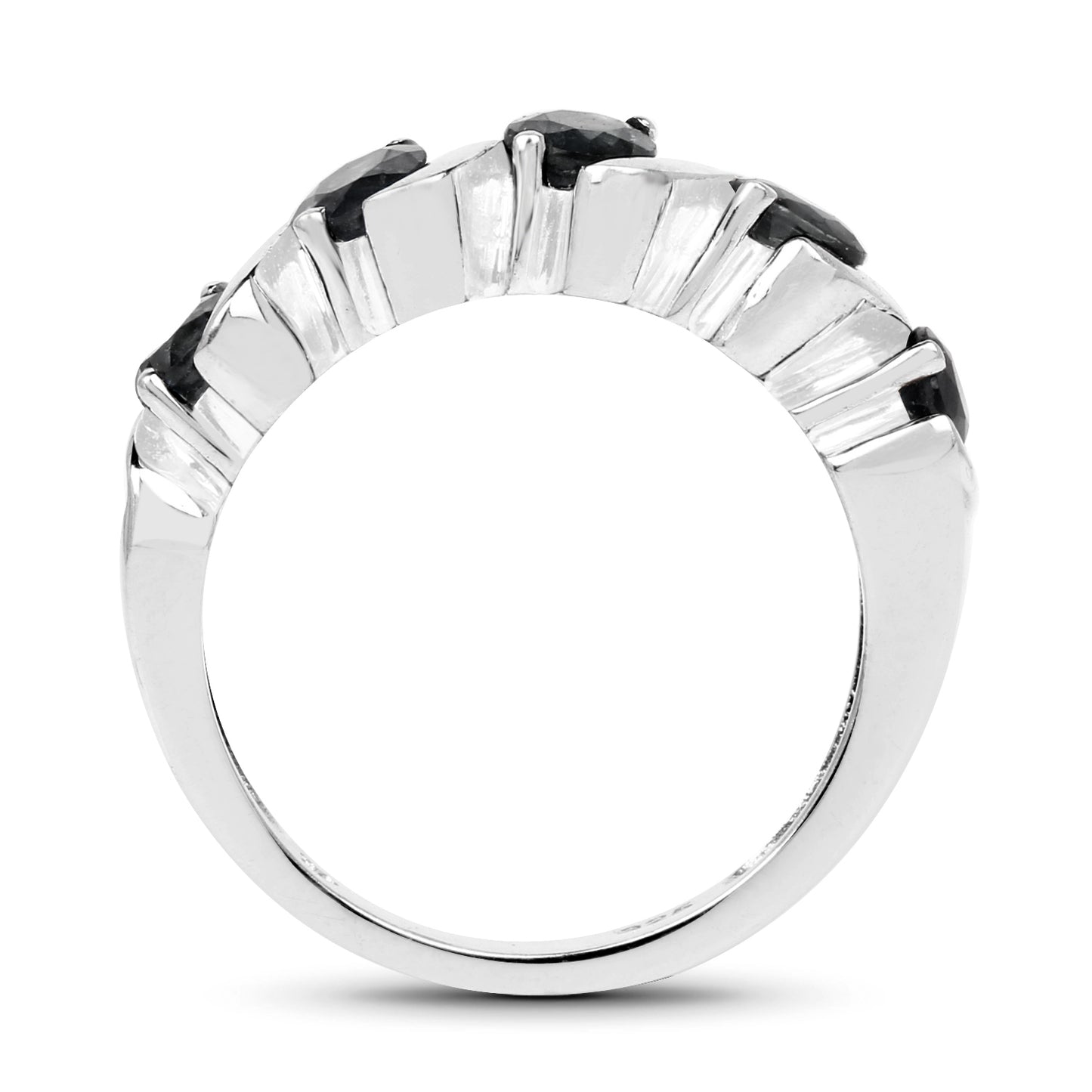 Genuine Black Sapphire Sterling Silver 5-Stones Graduated Ring