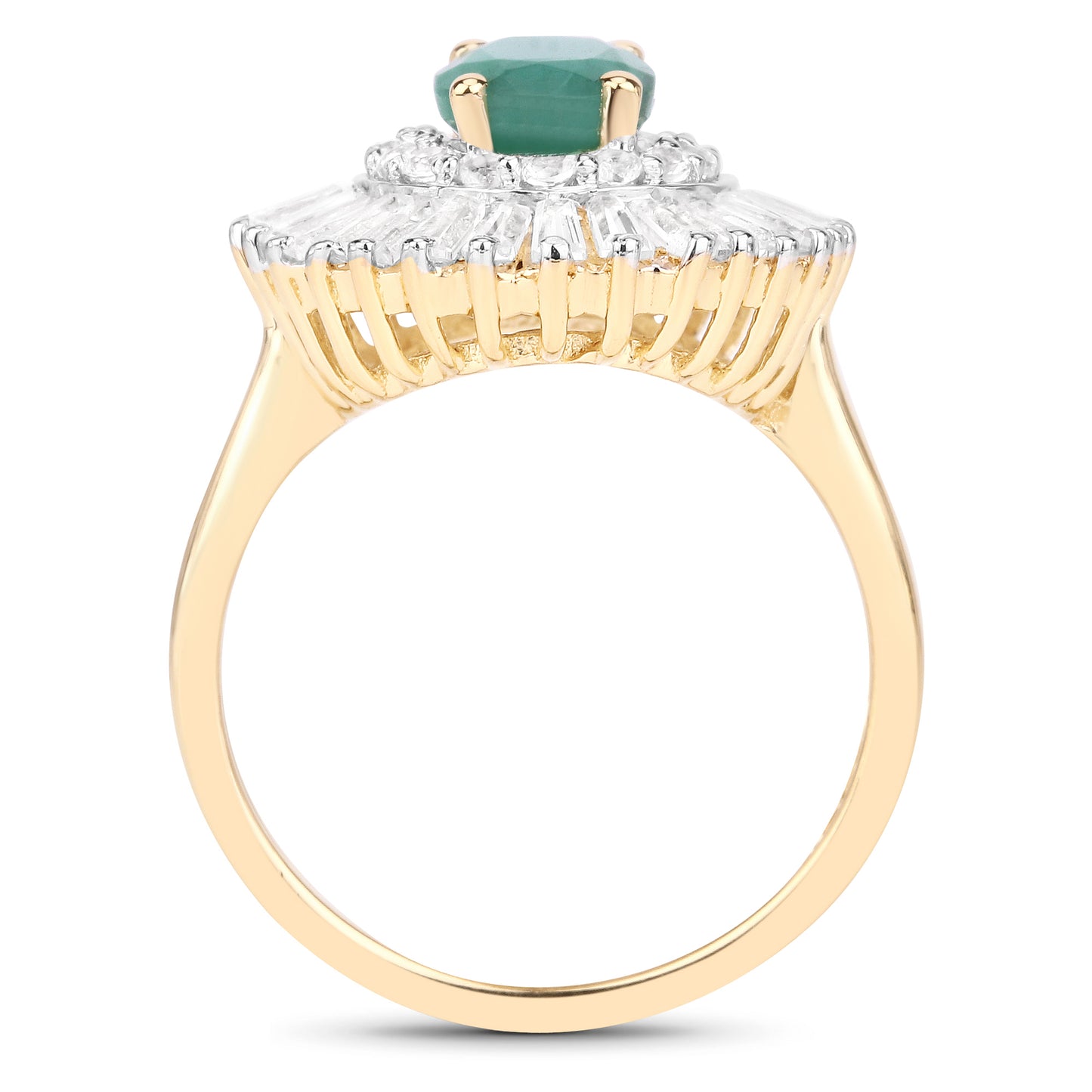 Genuine 14K Yellow Gold Plated Plated Emerald and White Topaz Sterling Silver Sunburst Ring