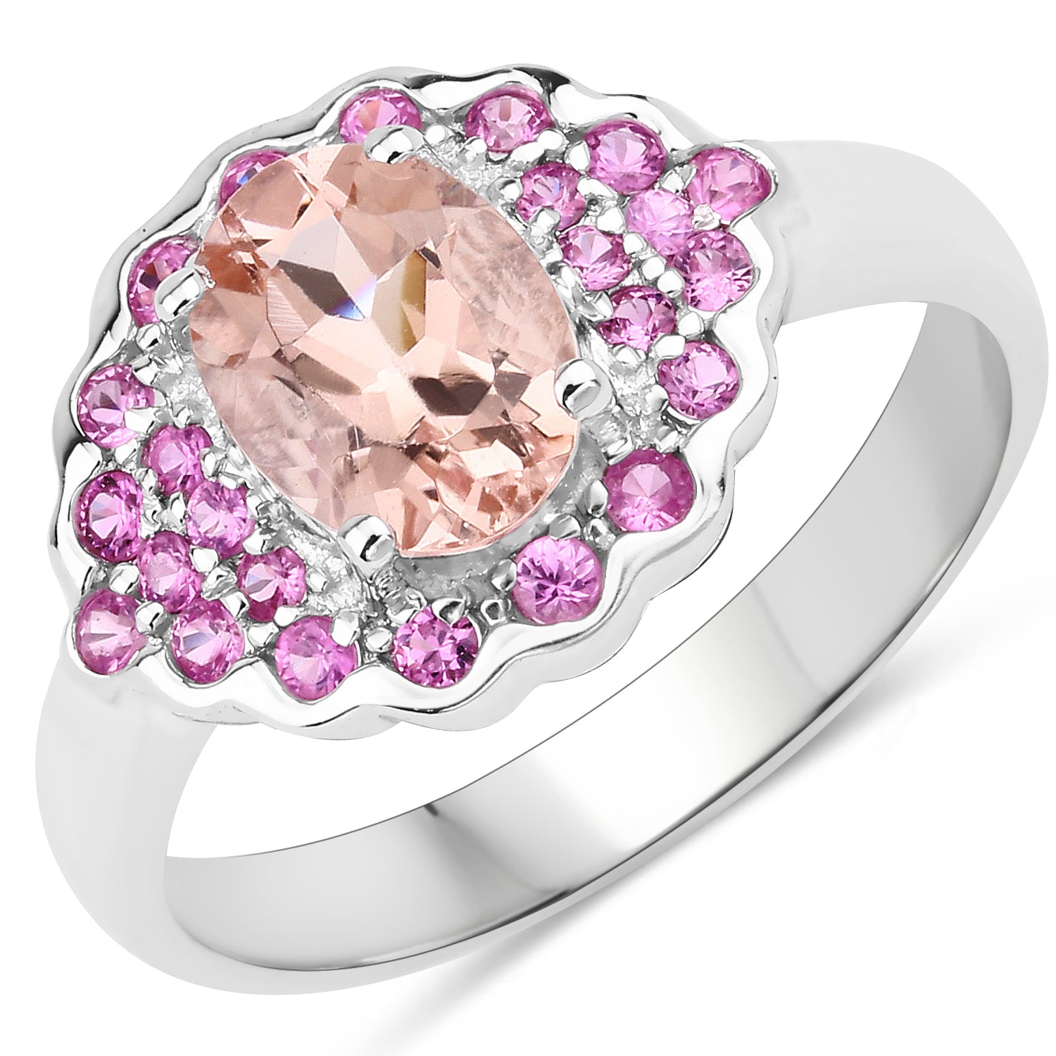 Genuine Morganite and Pink Sapphire Sterling Silver Graduated Ring