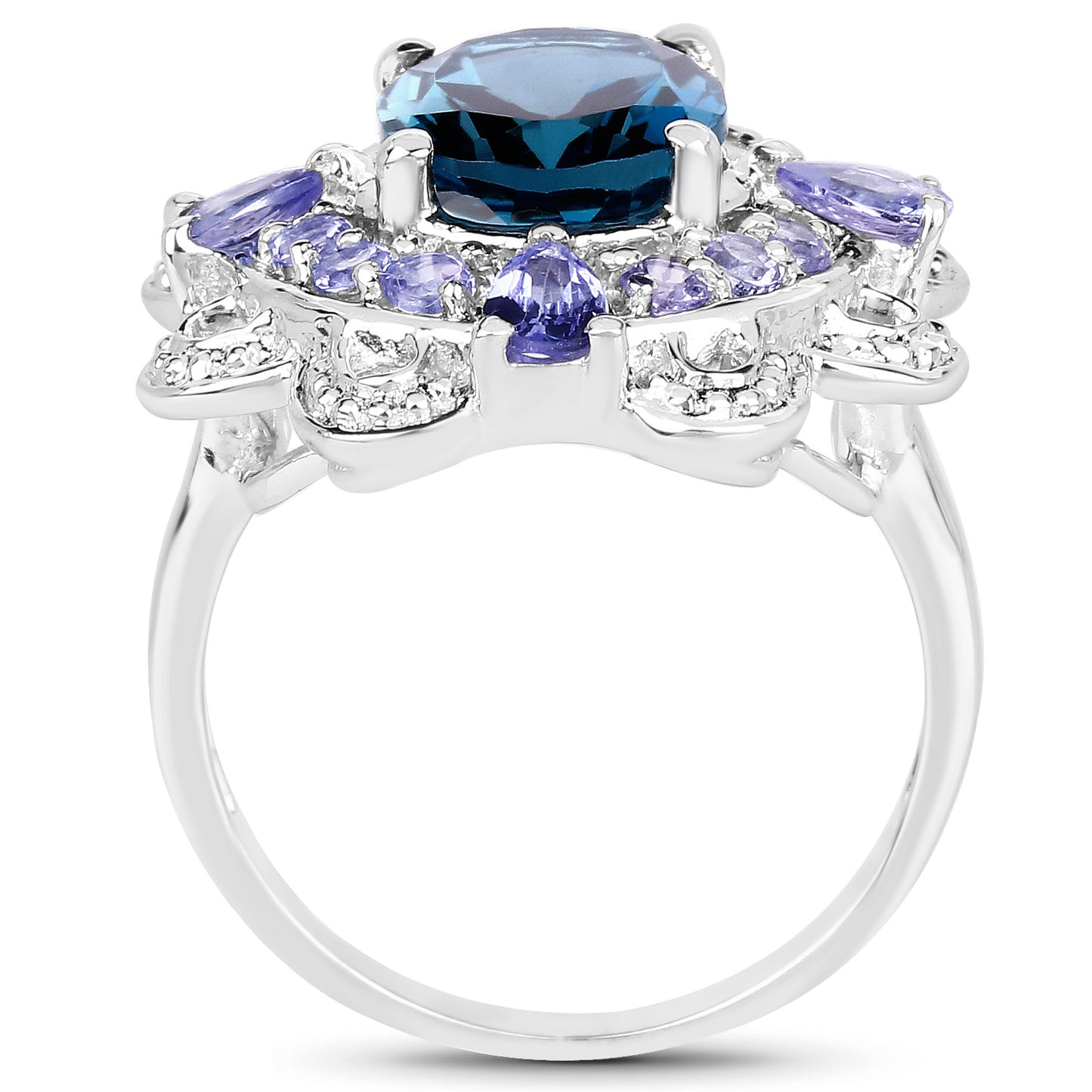 Genuine London Blue Topaz and Tanzanite Sterling Silver Ring
