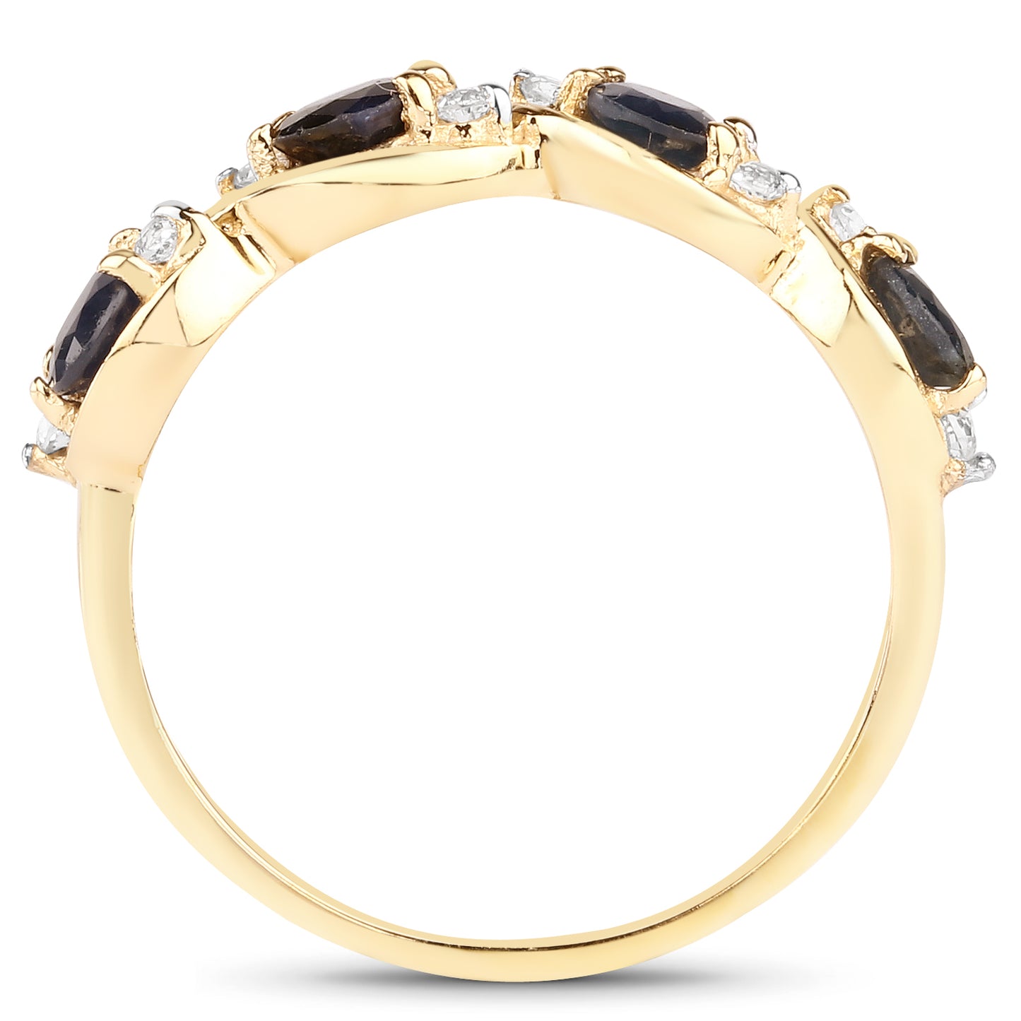 Genuine 14K Yellow Gold Plated Blue Sapphire and White Topaz Crossover Sterling Silver Graduated Ring
