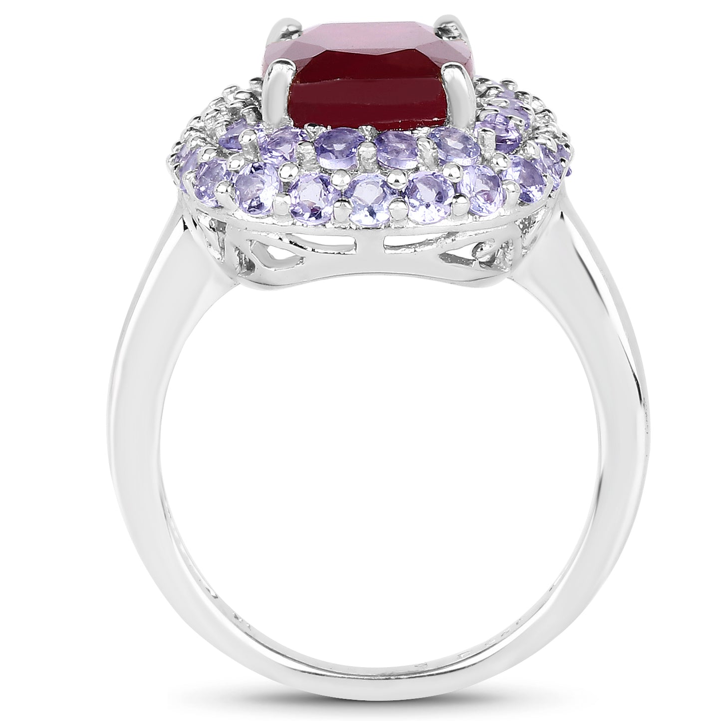 Glass Filled Ruby and Tanzanite Sterling Silver Graduated Ring
