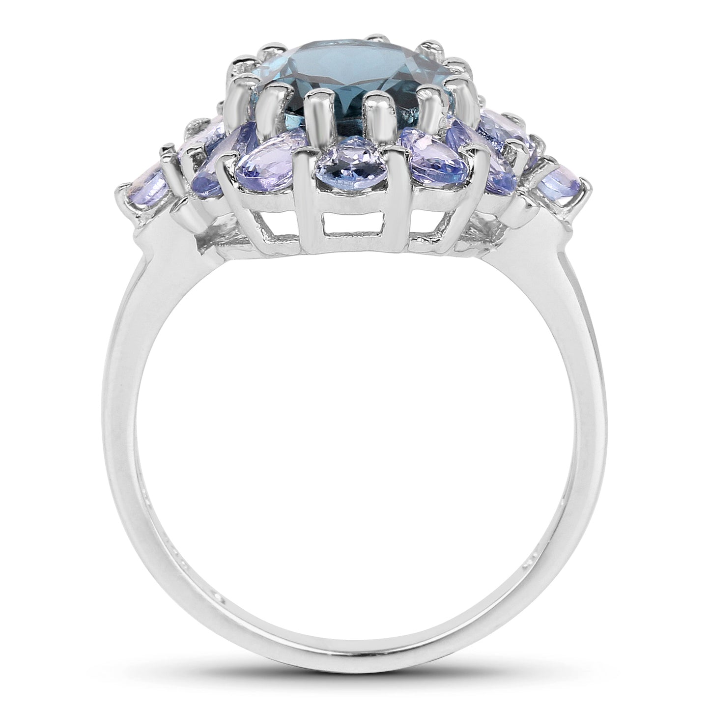 Genuine London Blue Topaz and Tanzanite Sterling Silver Graduated Ring