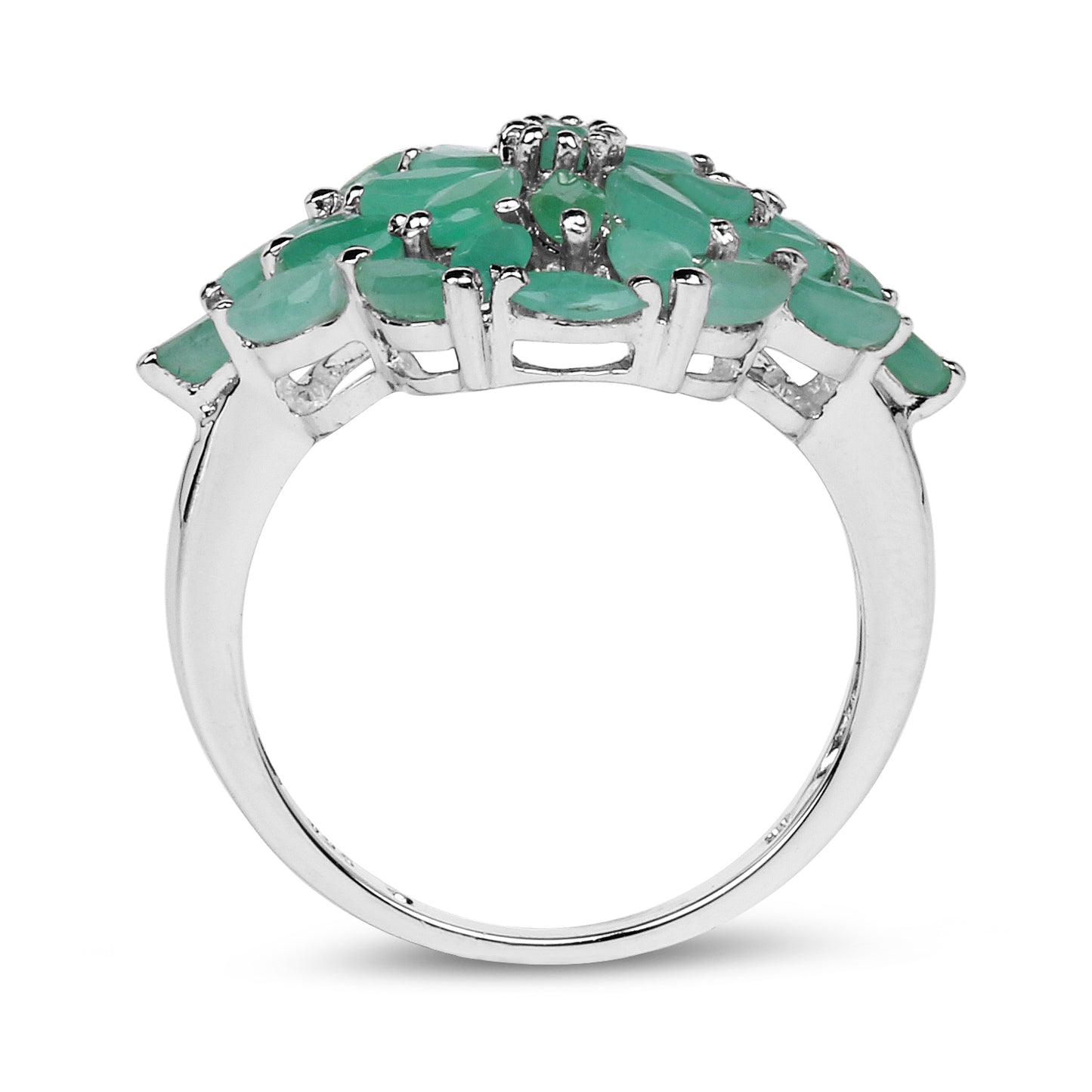 Genuine Emerald Sterling Silver Cluster Ring