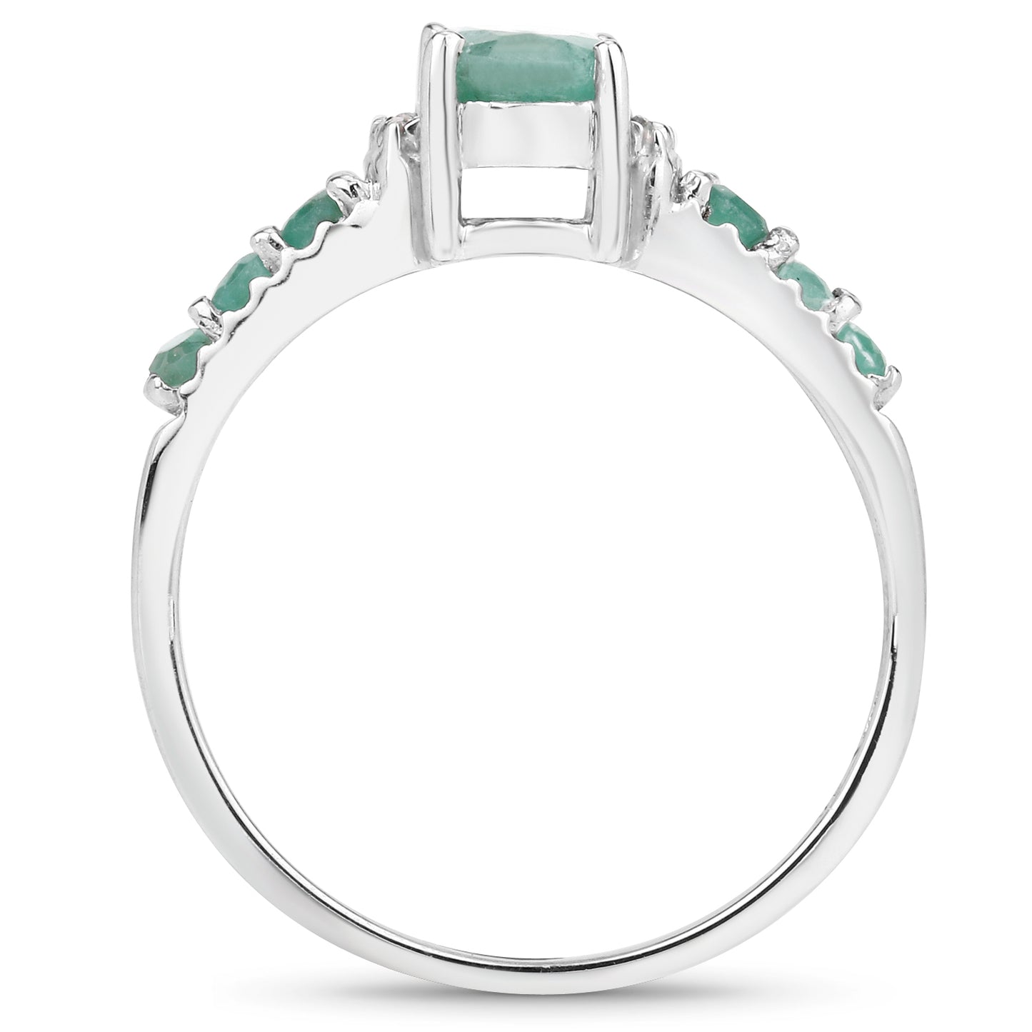 Genuine Emerald and White Topaz Sterling Silver Graduated Ring